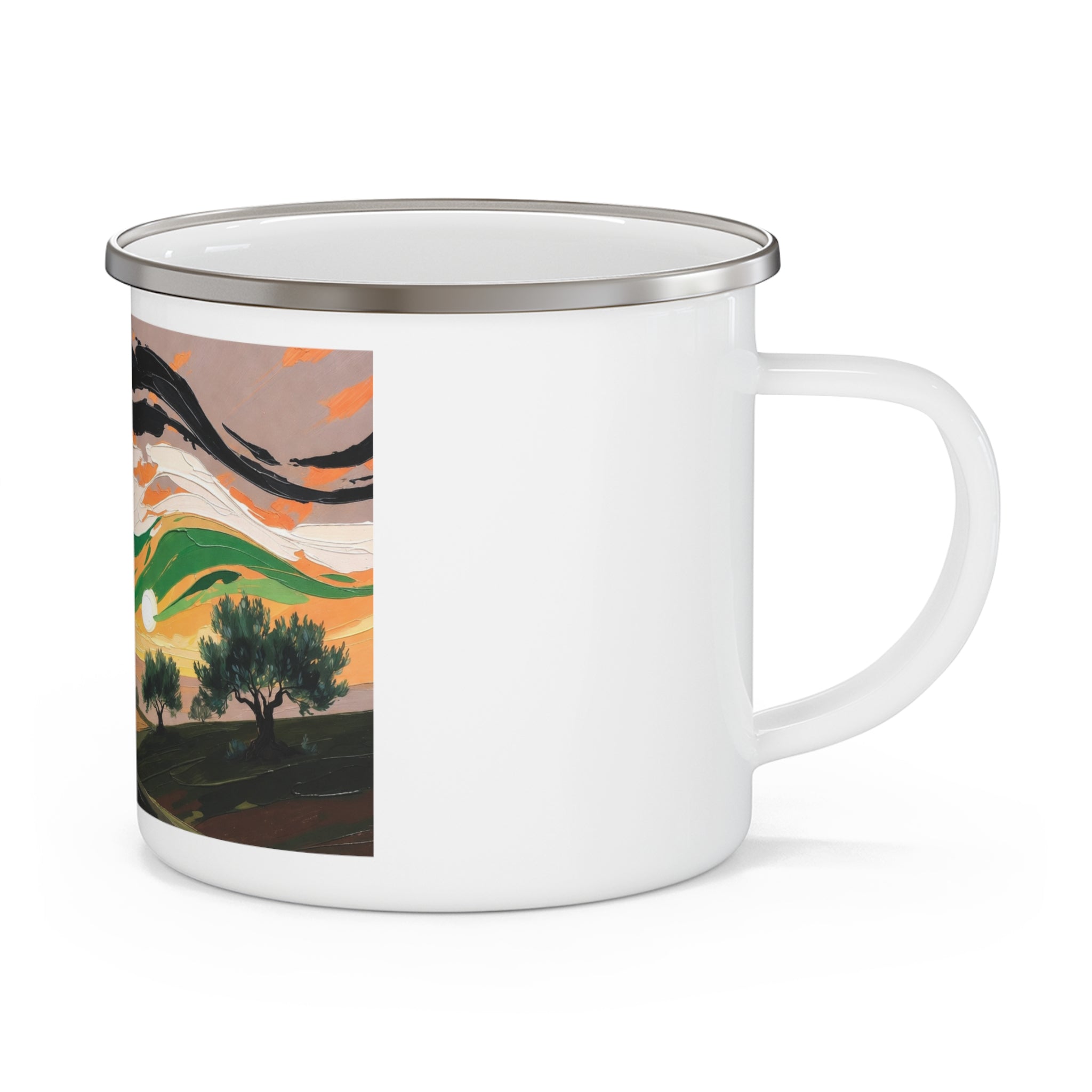 Enamel Mug — Sunset Olive Grove Landscape Camping Cup