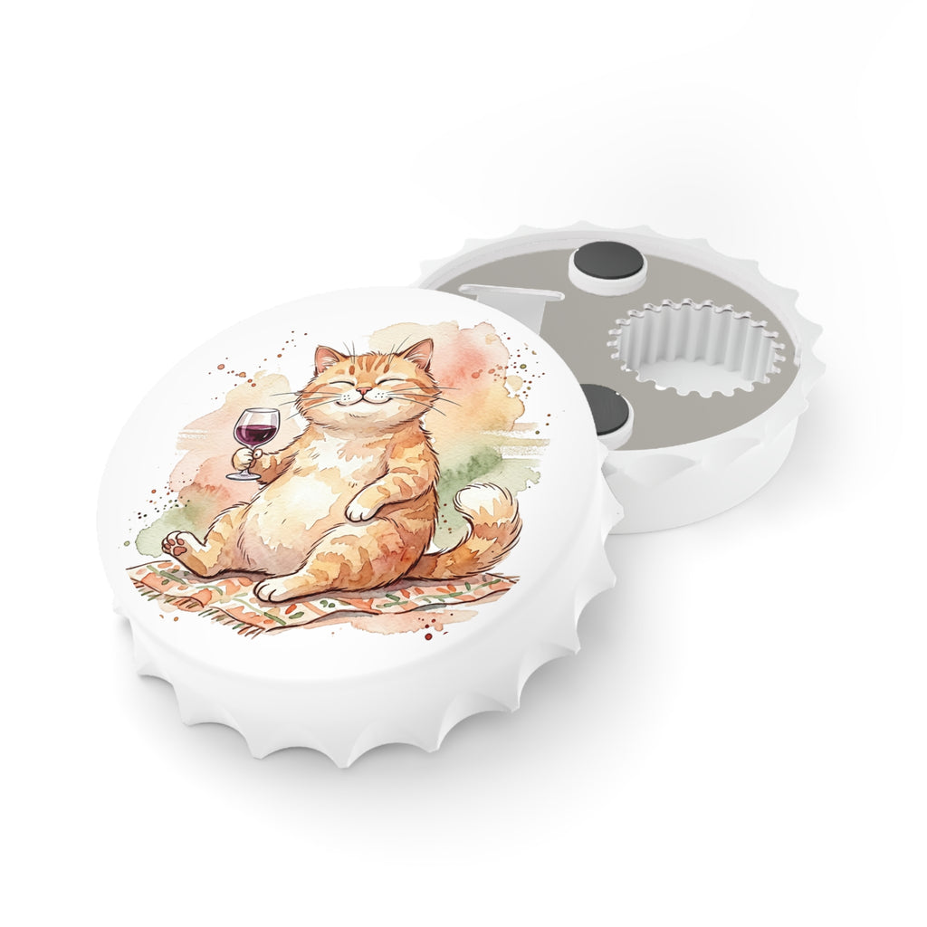 Cat Wine Bottle Opener — Cute Ginger Cat with Wine Glass