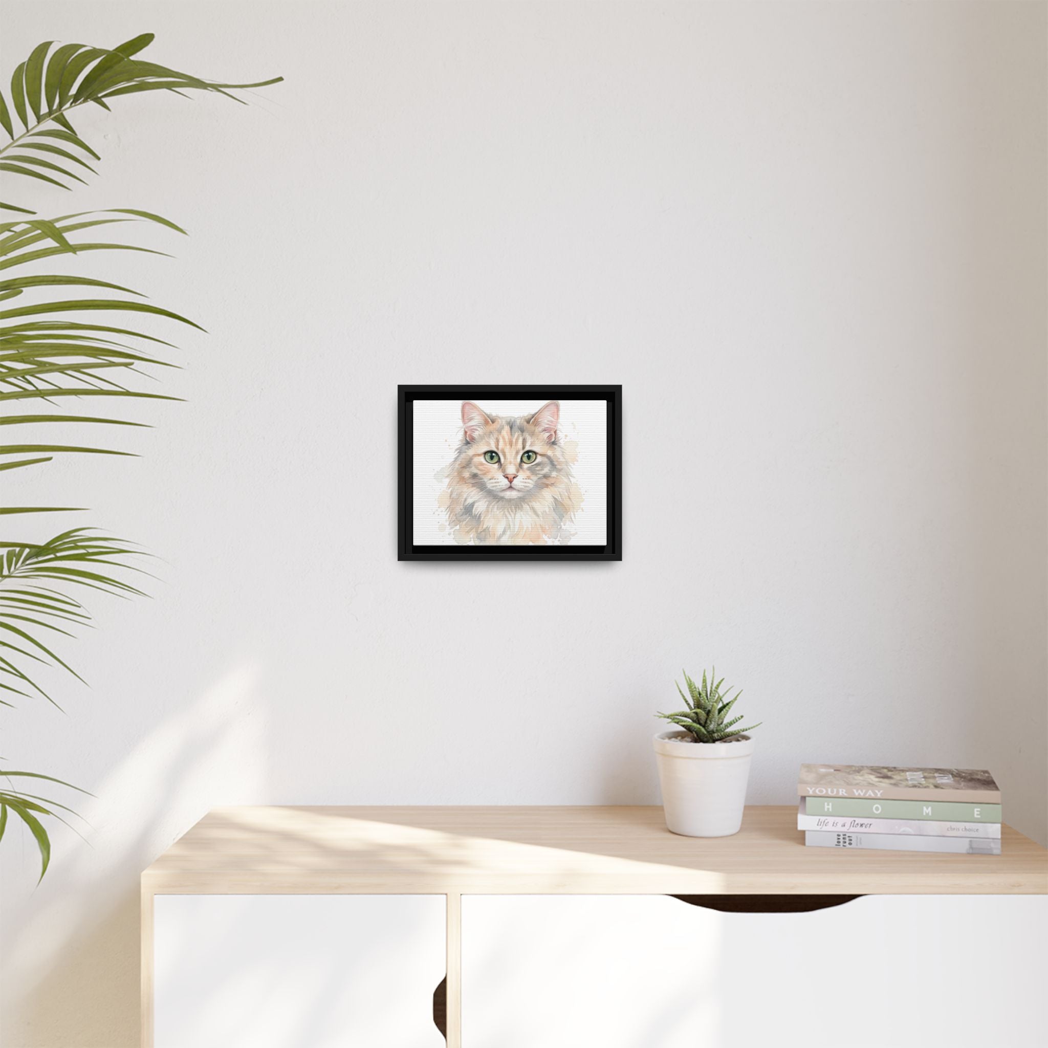 Framed Watercolor Cat Portrait Canvas — Matte Multi-Color Wall Art