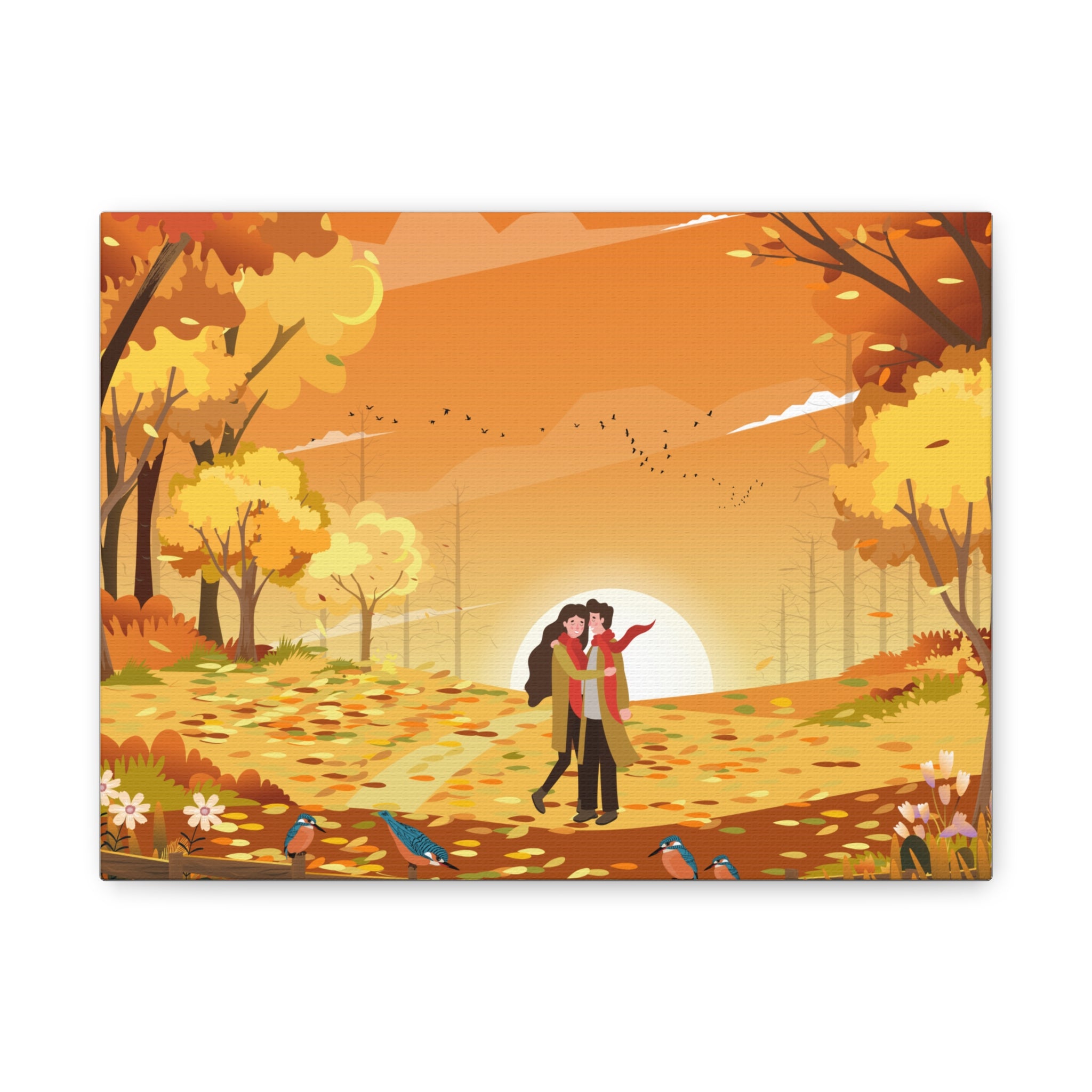 Autumn Sunset Couples Canvas — Romantic Fall Wall Art