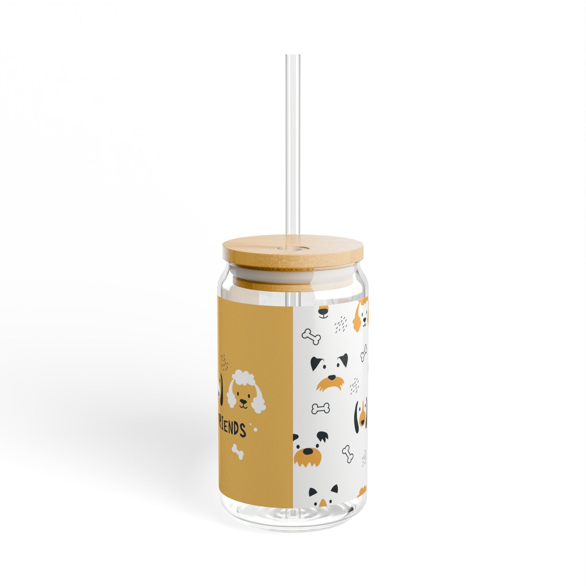Dog Friends Sipper Glass 16oz — "Best Friends" Cute Puppy Bamboo Lid Tumbler