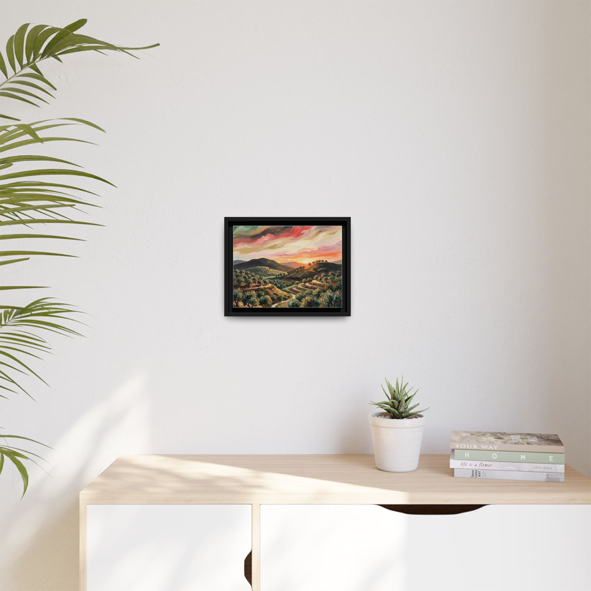 Framed Matte Canvas Art - Colorful Sunset Hills Landscape