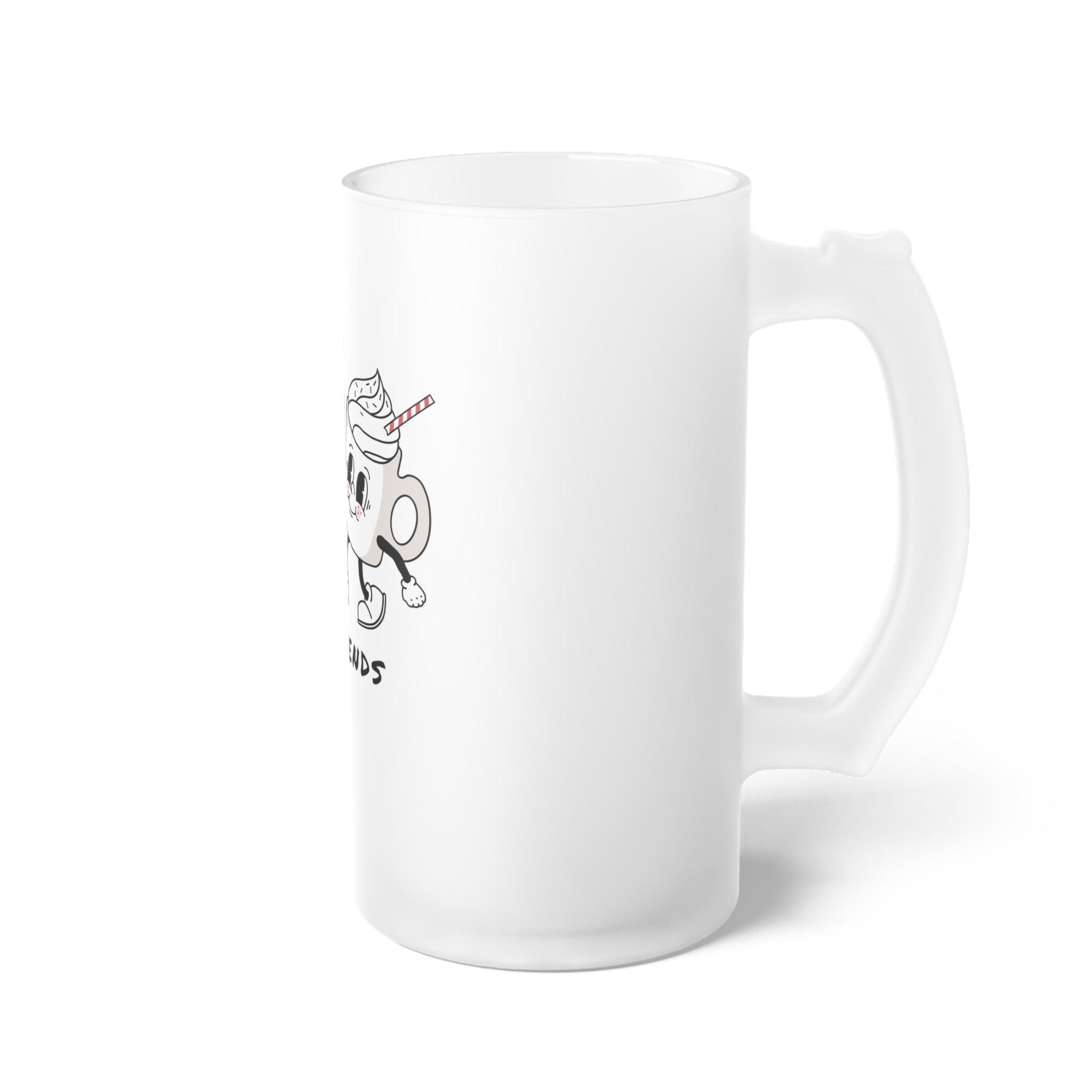Frosted Beer Mug — 'Best Friends' Coffee & Donut Cartoon Design