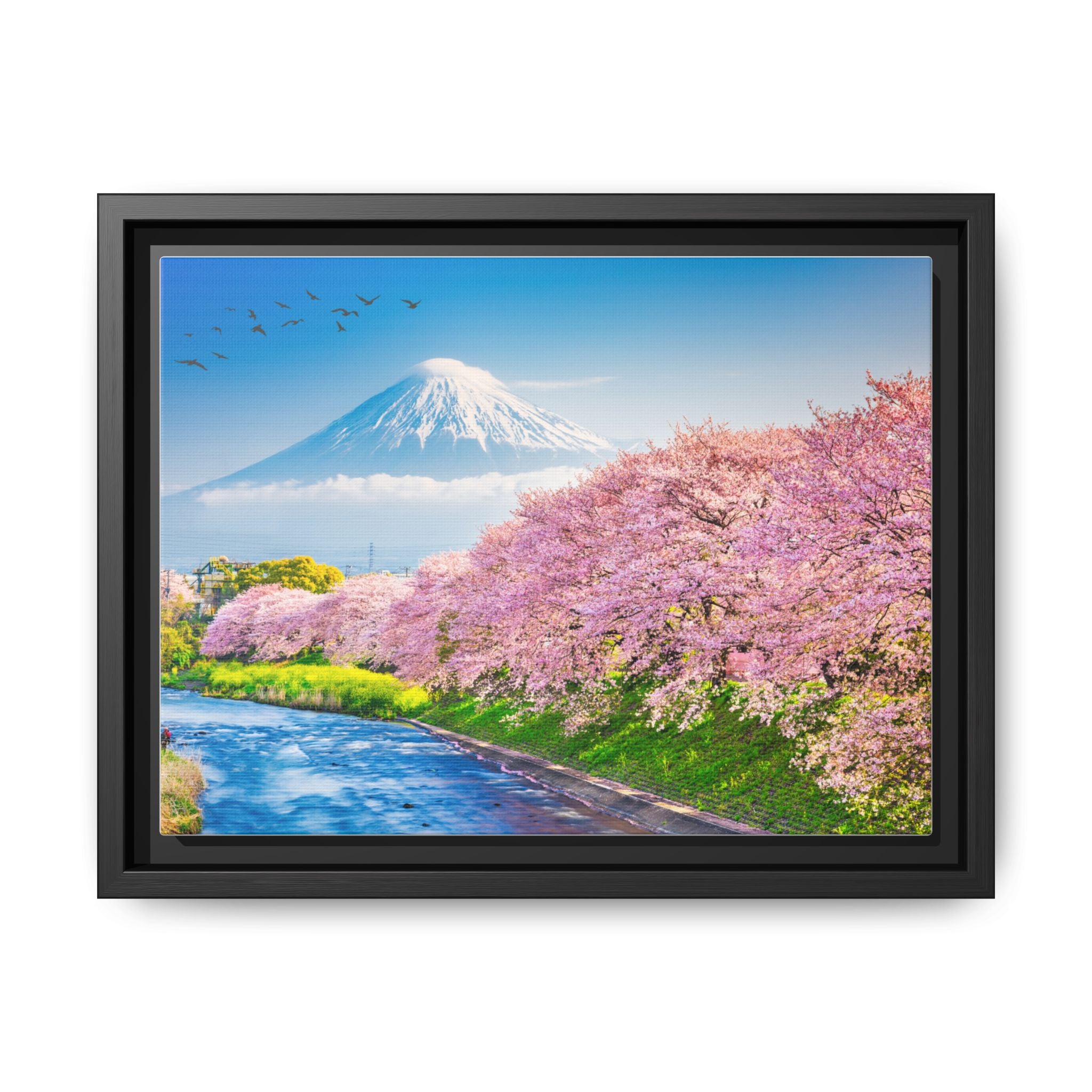 Framed Matte Canvas - Mount Fuji Cherry Blossom Landscape