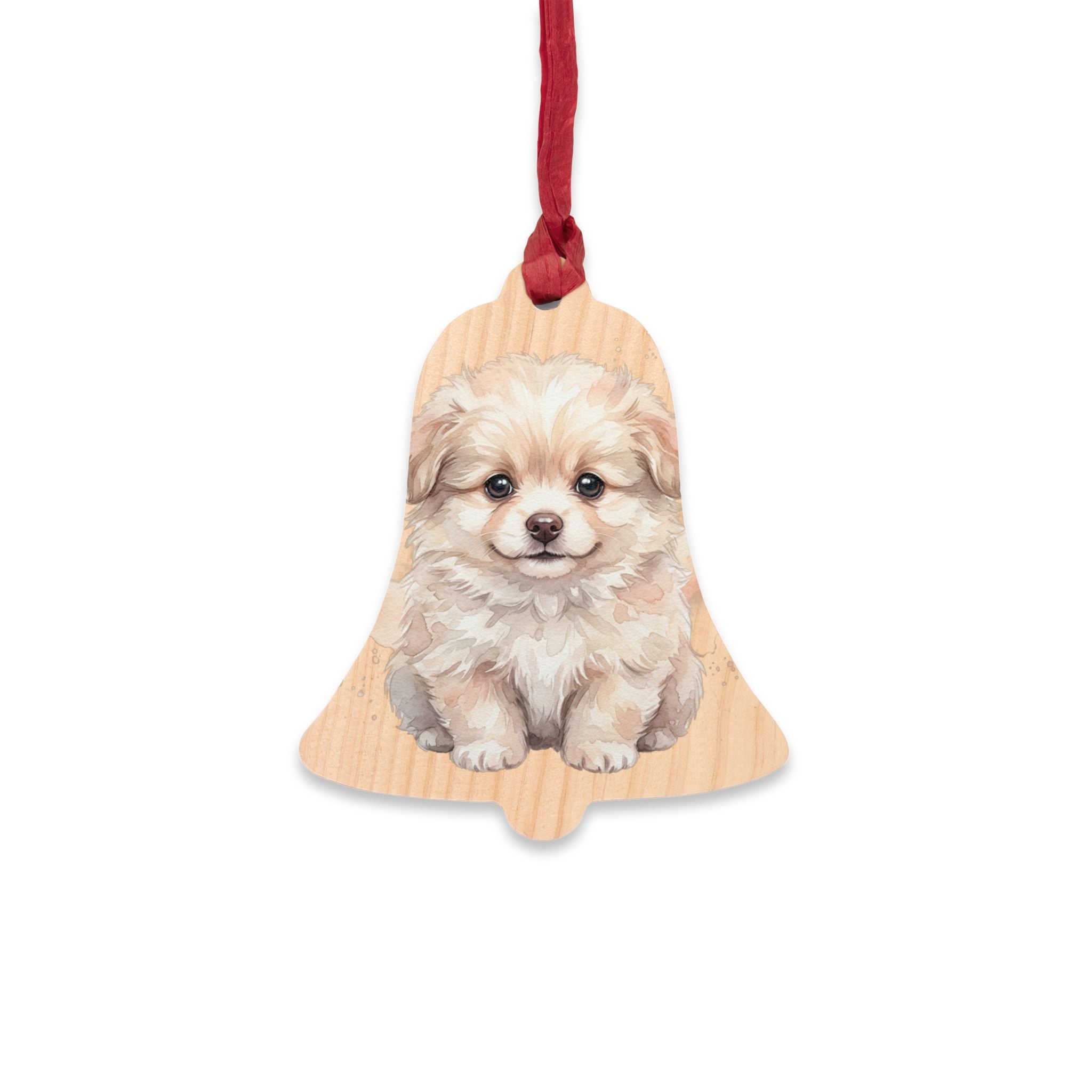 Bell Wooden Ornament — Cute Fluffy Puppy Christmas Tree Decoration