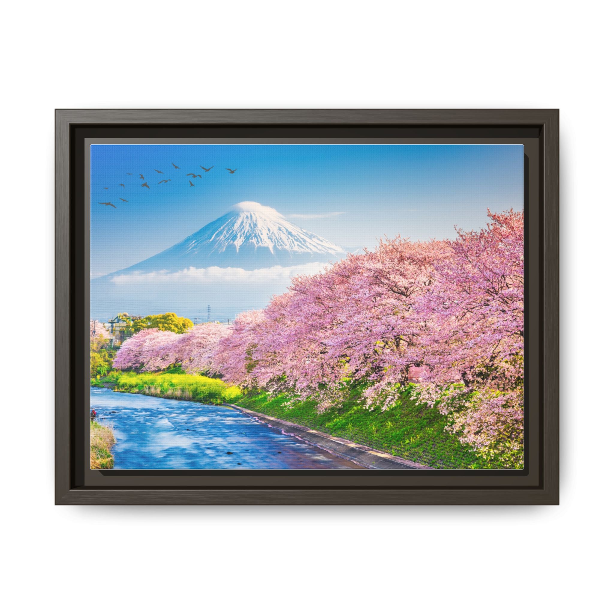 Framed Matte Canvas - Mount Fuji Cherry Blossom Landscape
