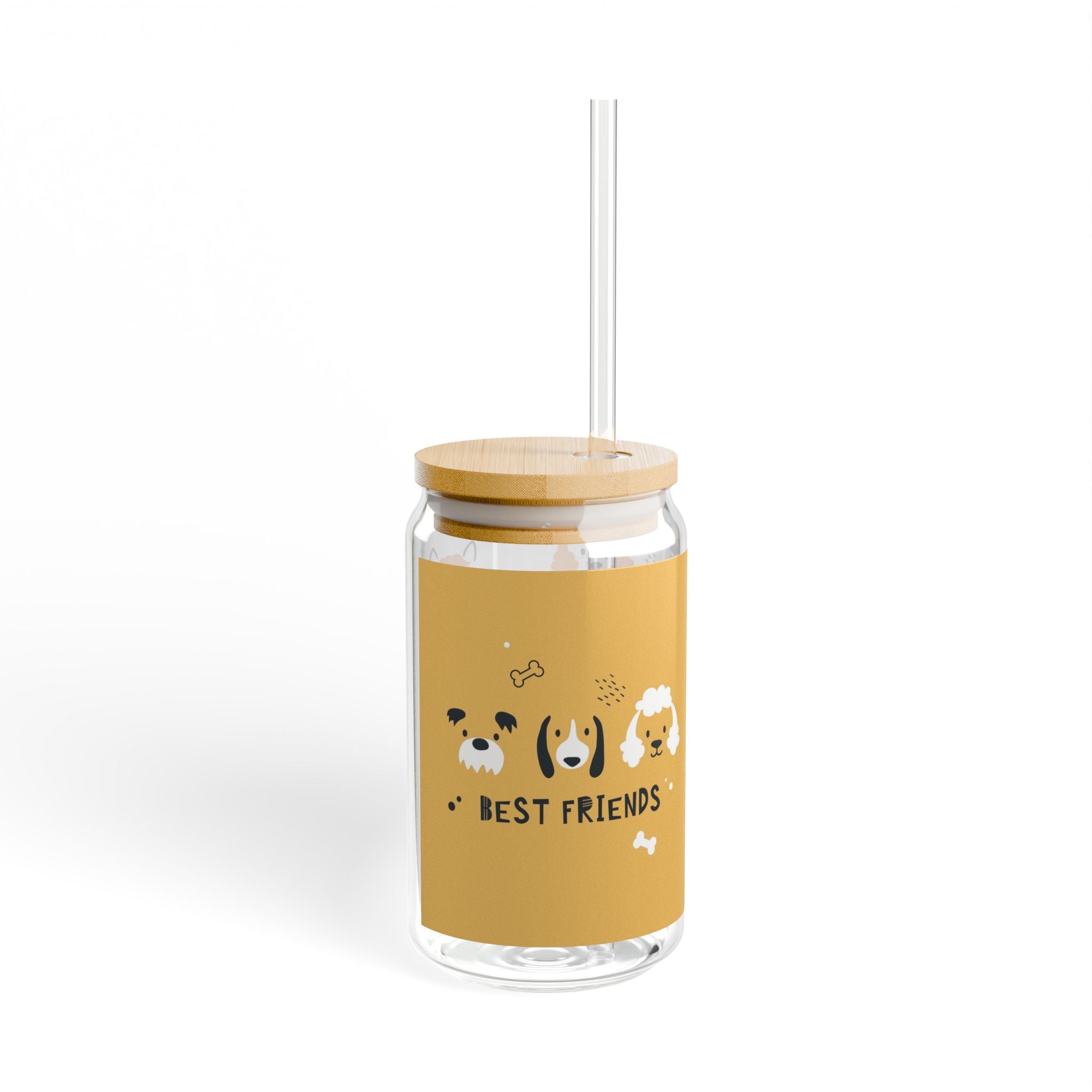 Dog Friends Sipper Glass 16oz — "Best Friends" Cute Puppy Bamboo Lid Tumbler