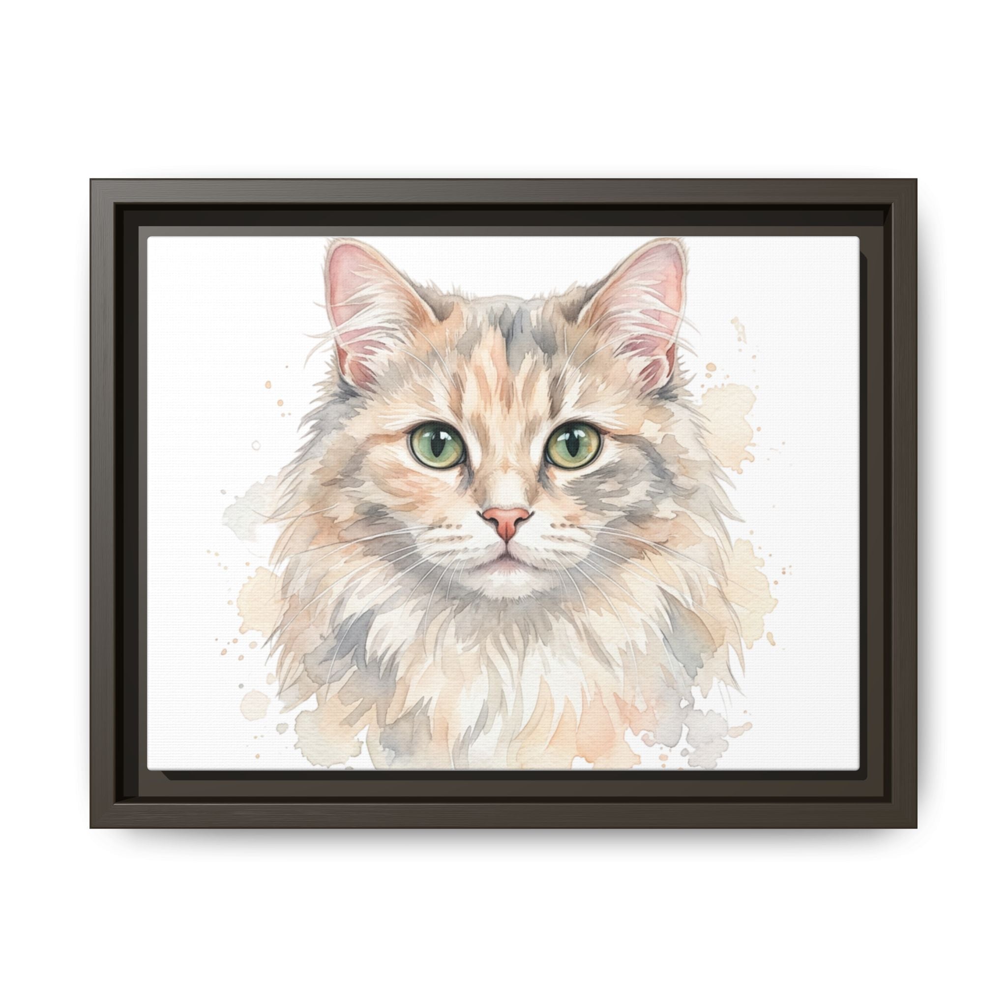 Framed Watercolor Cat Portrait Canvas — Matte Multi-Color Wall Art