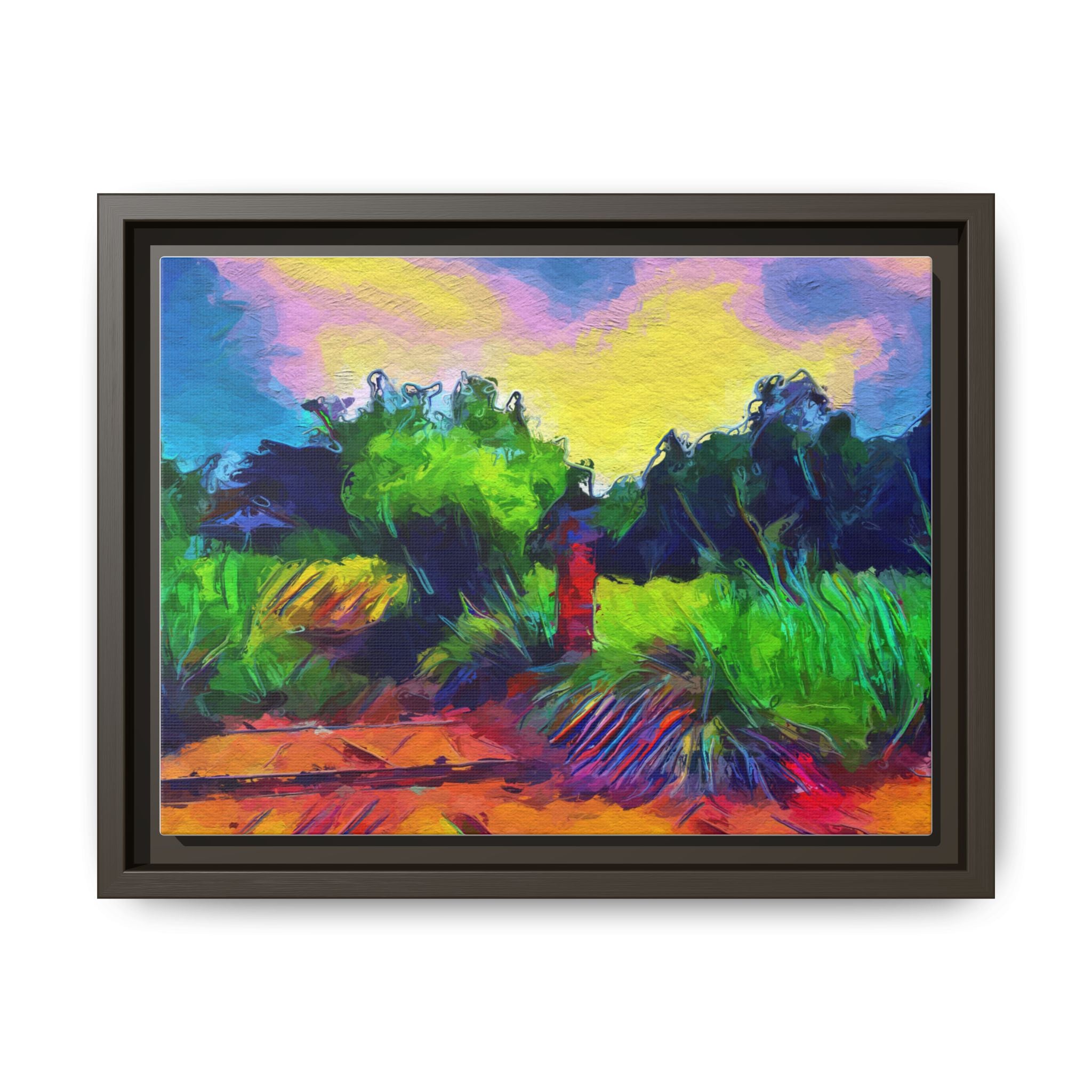 Framed Matte Canvas – Colorful Abstract Landscape Wall Art