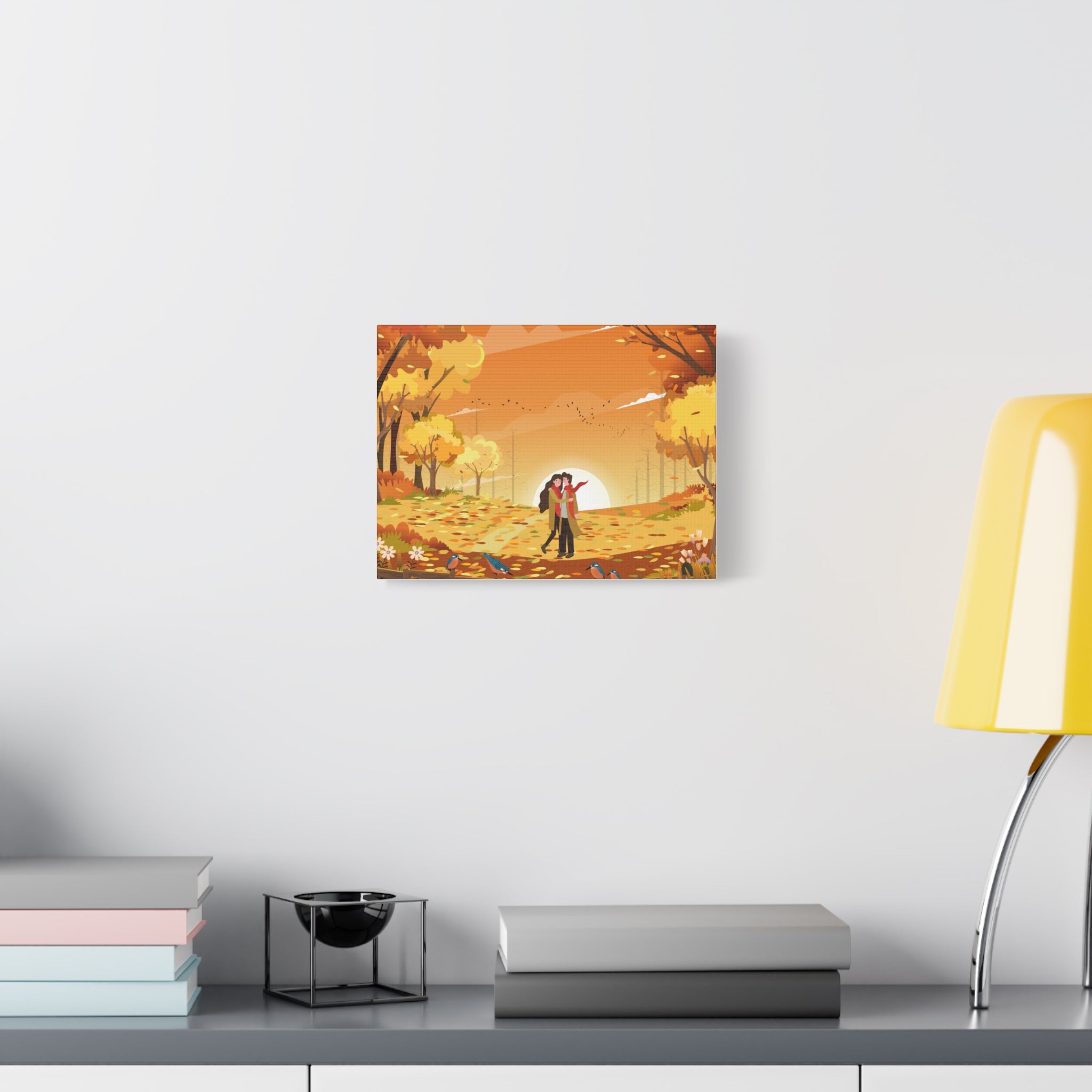Autumn Sunset Couples Canvas — Romantic Fall Wall Art