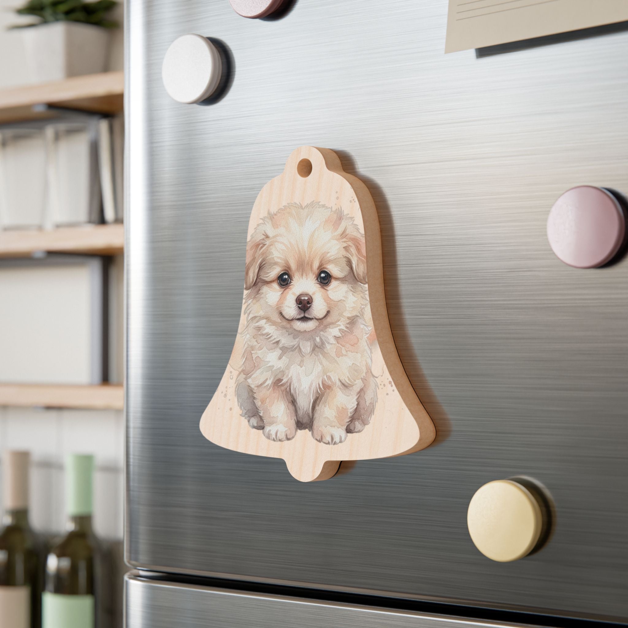 Bell Wooden Ornament — Cute Fluffy Puppy Christmas Tree Decoration