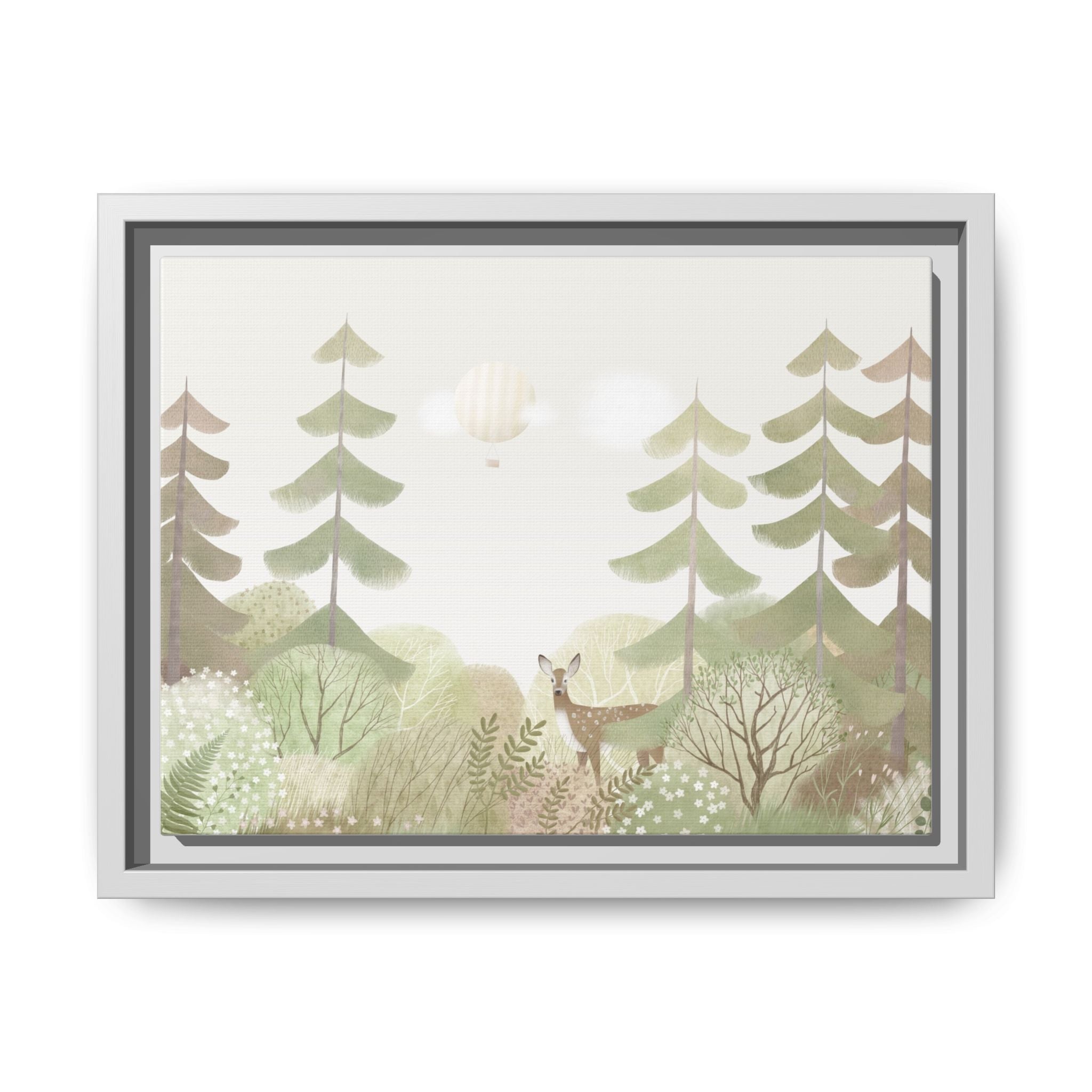 Framed Matte Canvas - Woodland Deer Nursery Art (Multi-Color)