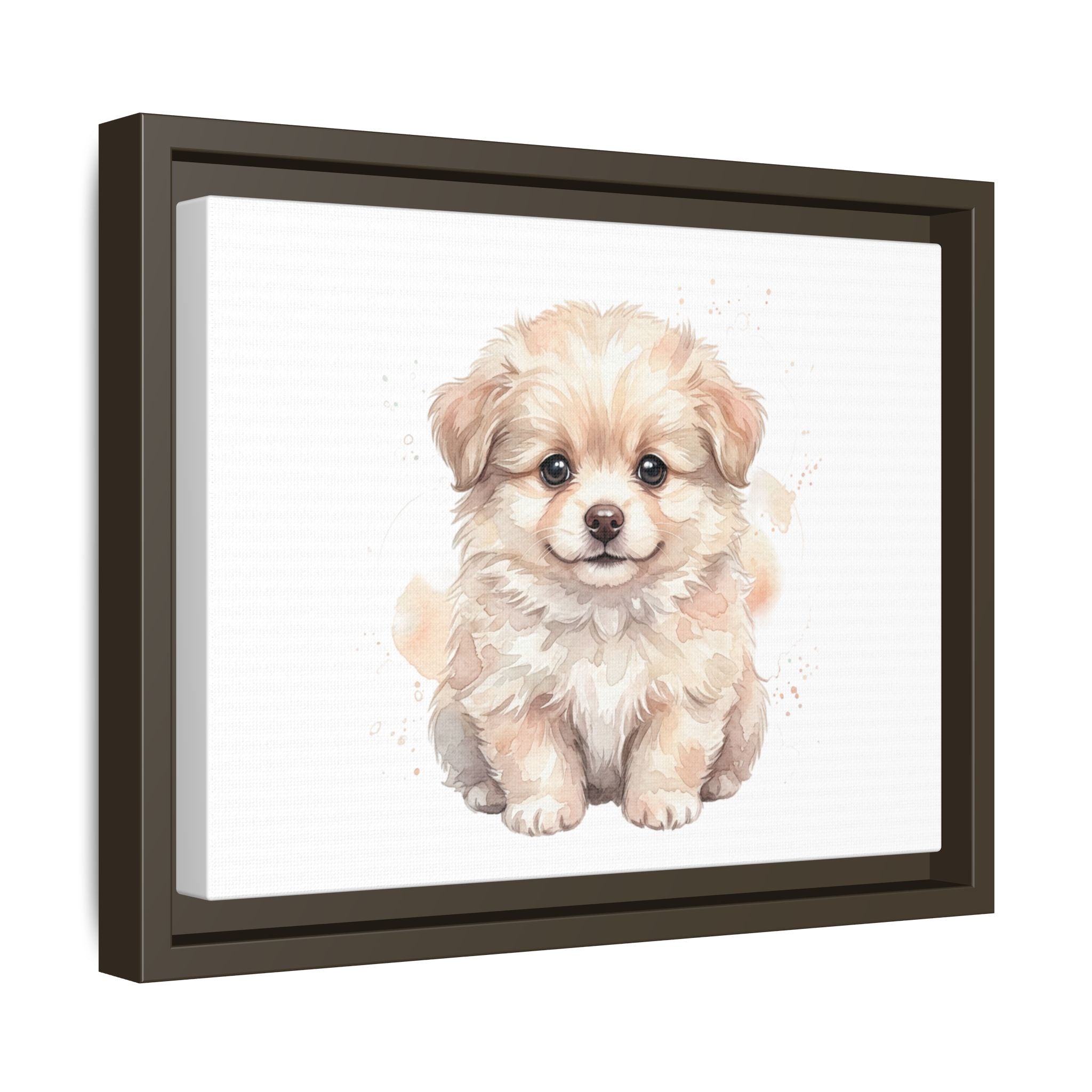 Framed Matte Canvas Puppy Wall Art – Cute Fluffy Dog Nursery Print