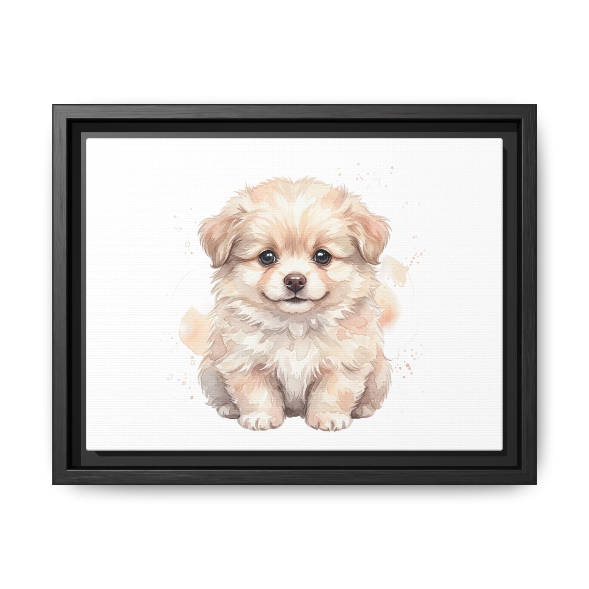 Framed Matte Canvas Puppy Wall Art – Cute Fluffy Dog Nursery Print