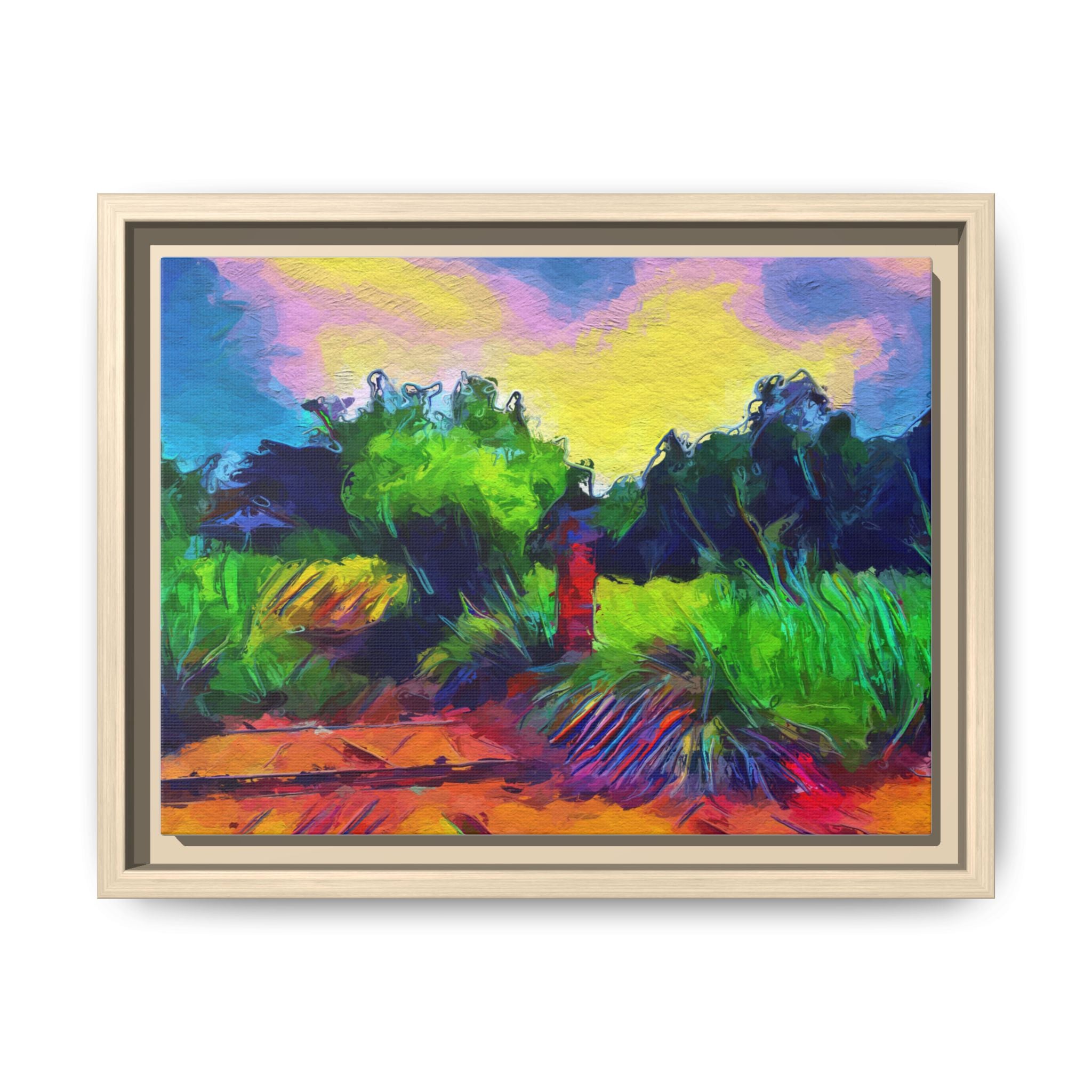 Framed Matte Canvas – Colorful Abstract Landscape Wall Art
