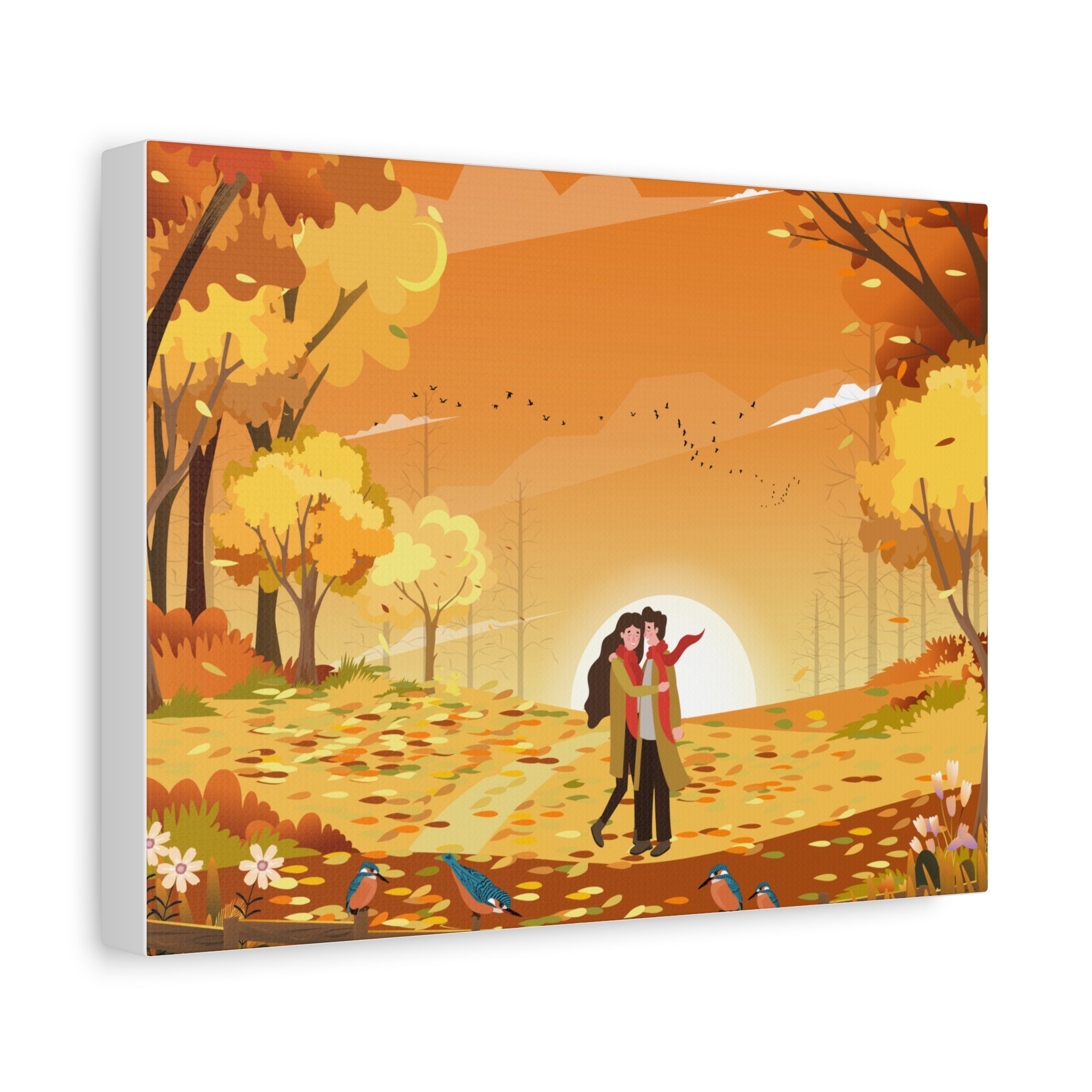 Autumn Sunset Couples Canvas — Romantic Fall Wall Art