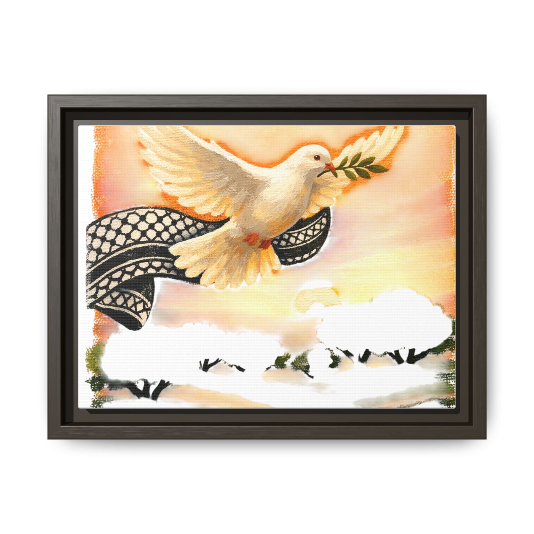 Framed Matte Canvas Print — Dove with Olive Branch Wall Art
