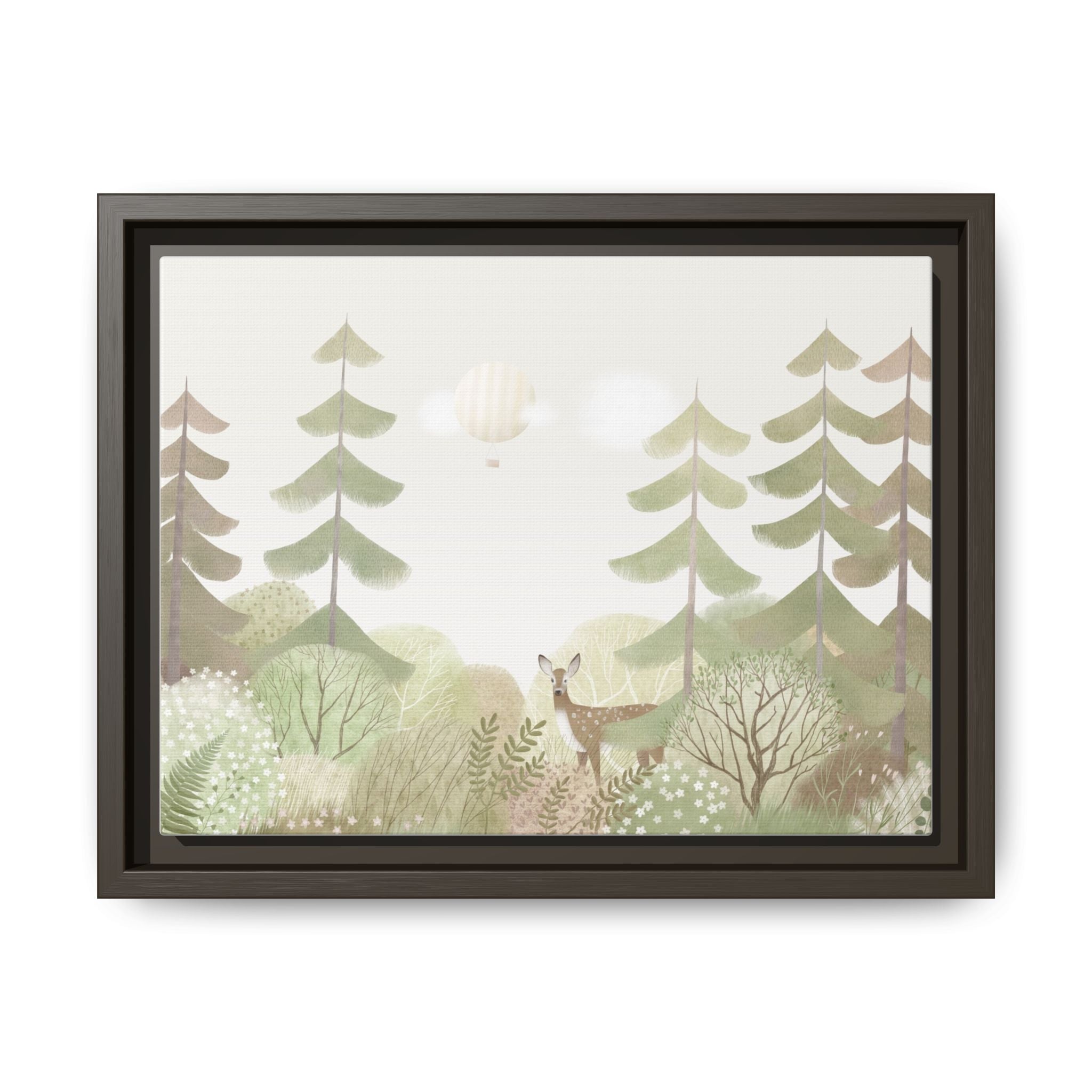 Framed Matte Canvas - Woodland Deer Nursery Art (Multi-Color)