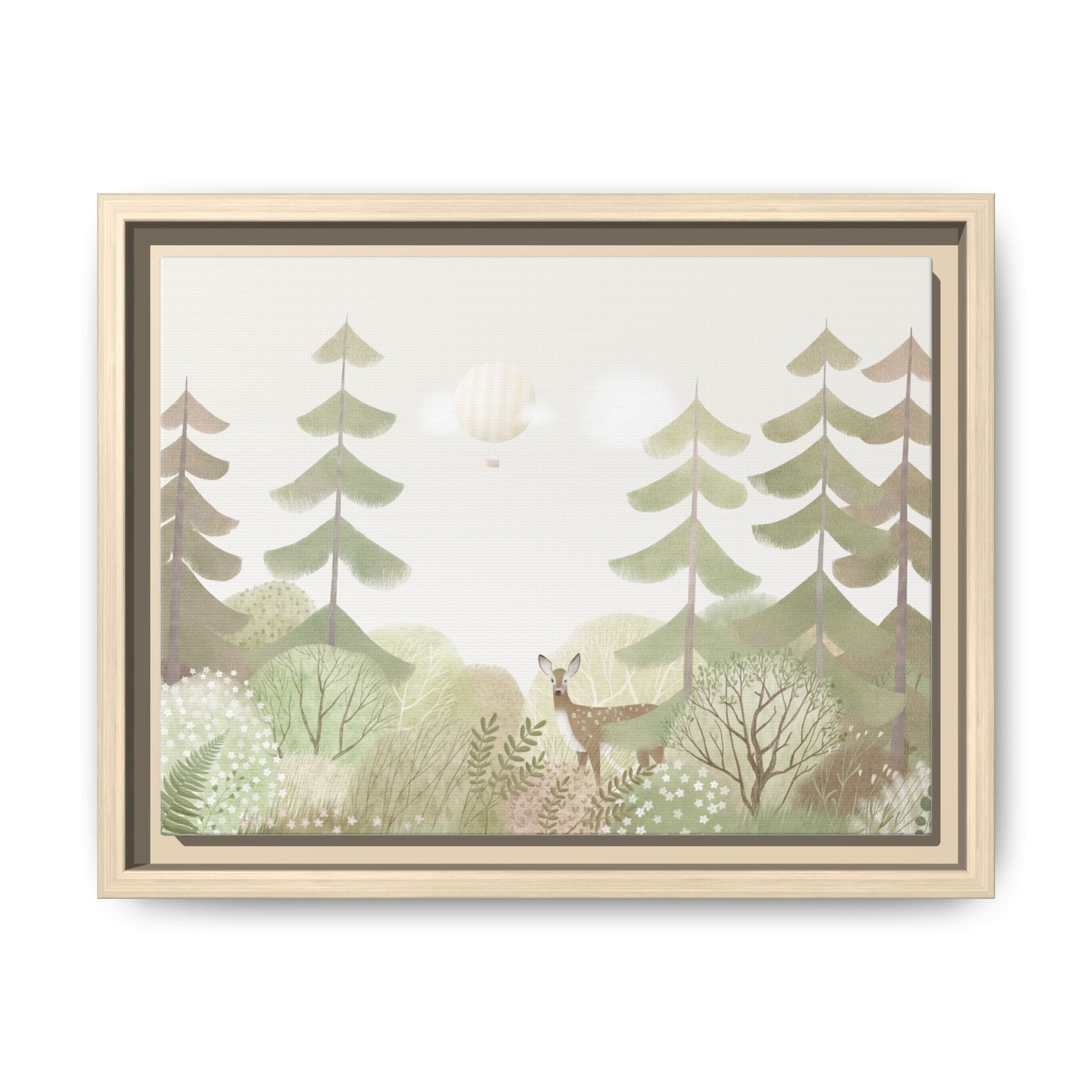 Framed Matte Canvas - Woodland Deer Nursery Art (Multi-Color)