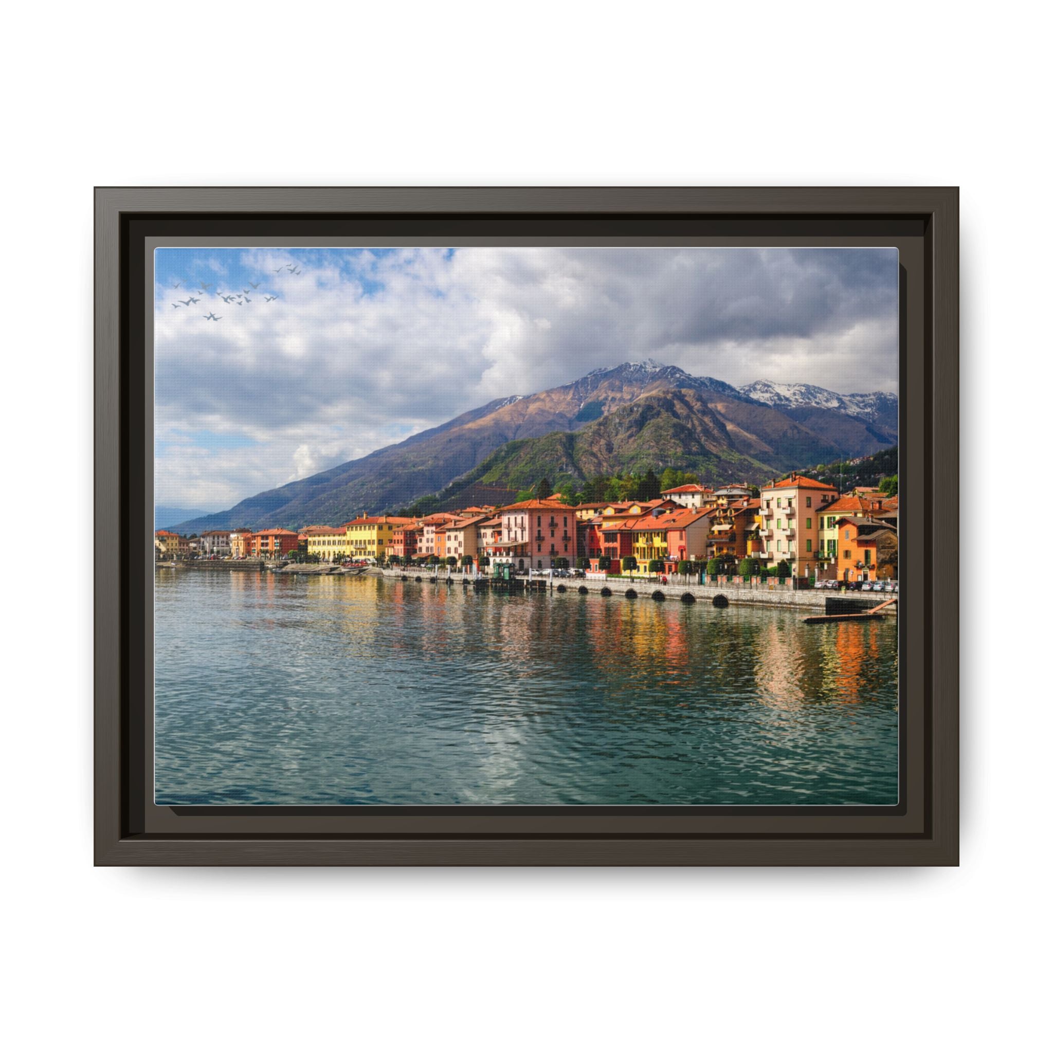 Lakefront Village Matte Canvas Framed Wall Art — Italian Coastline Landscape