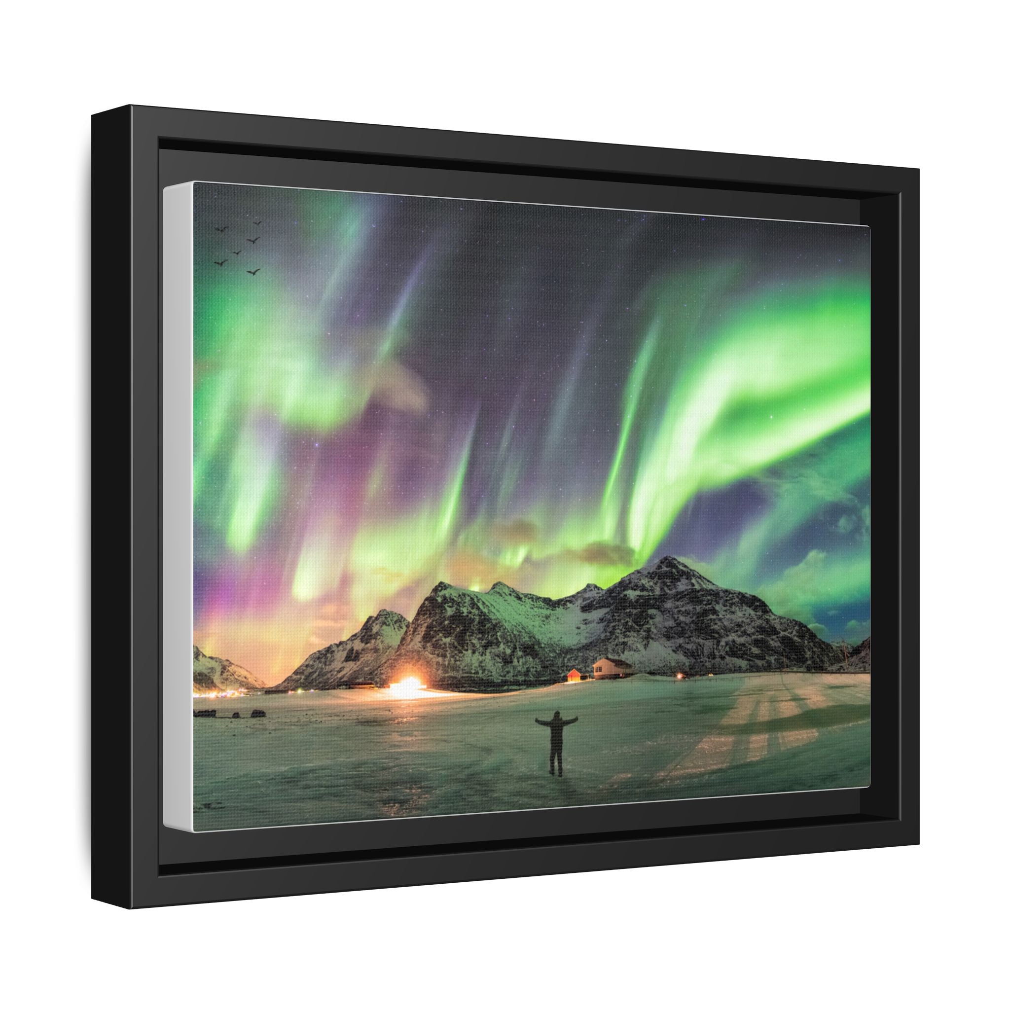 Framed Matte Canvas Print — Northern Lights Aurora Landscape