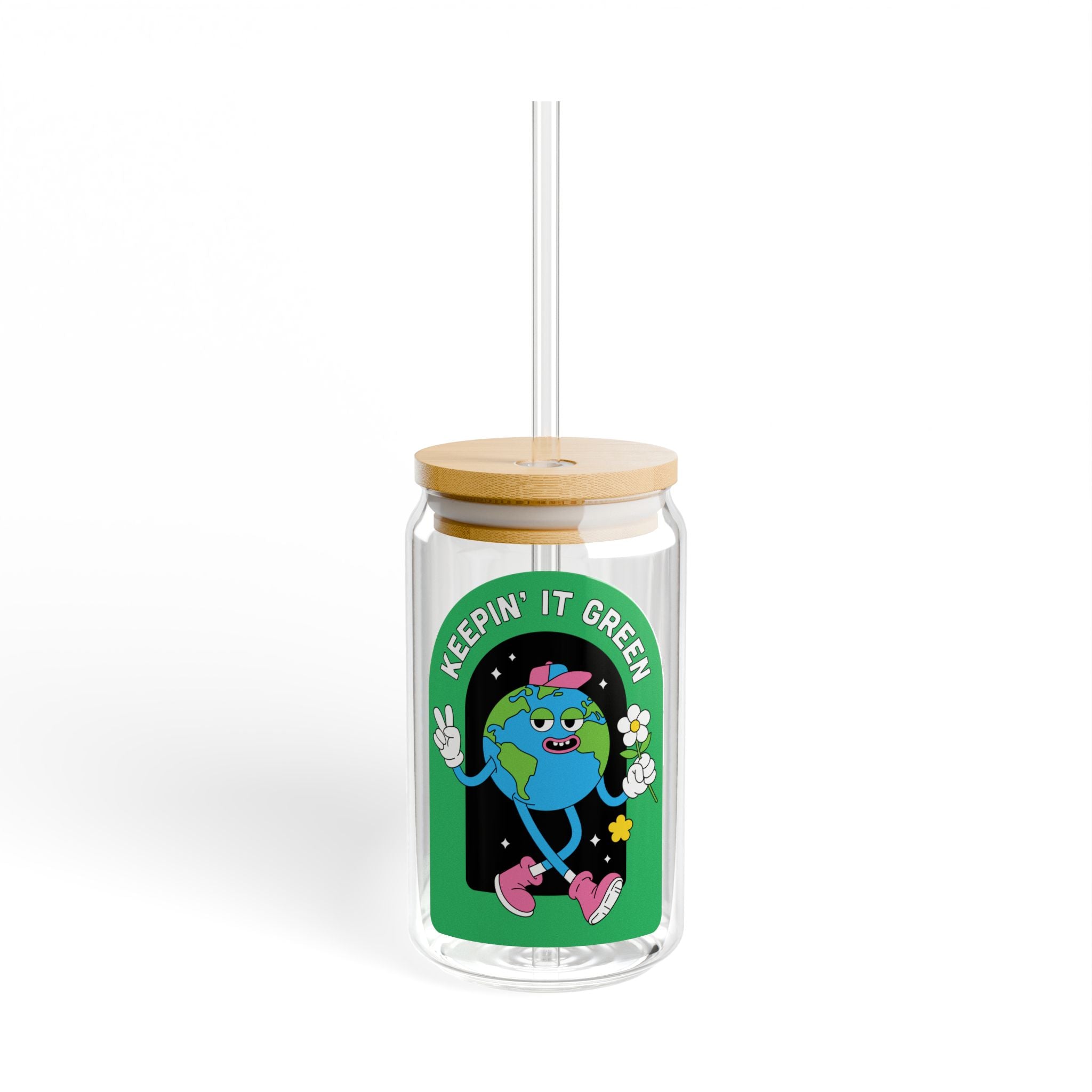 Keepin' It Green Sipper Glass - 16oz Eco-Friendly Straw Tumbler