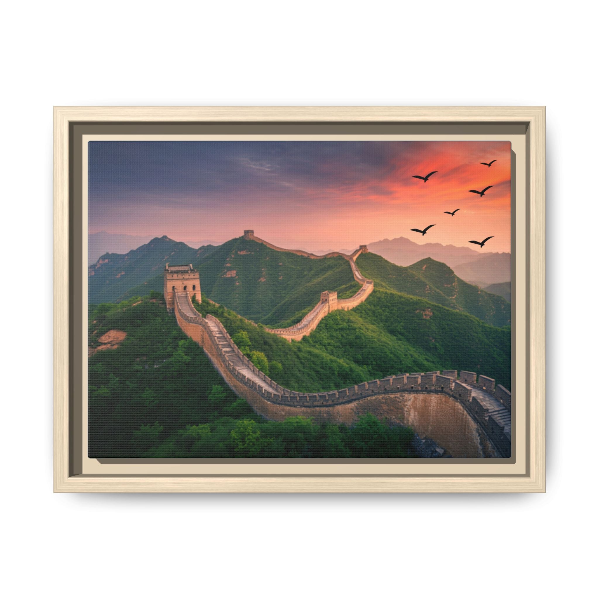 Great Wall of China Sunset Canvas Print – Misty Mountain Landscape Wall Art, Chinese Landmark Decor