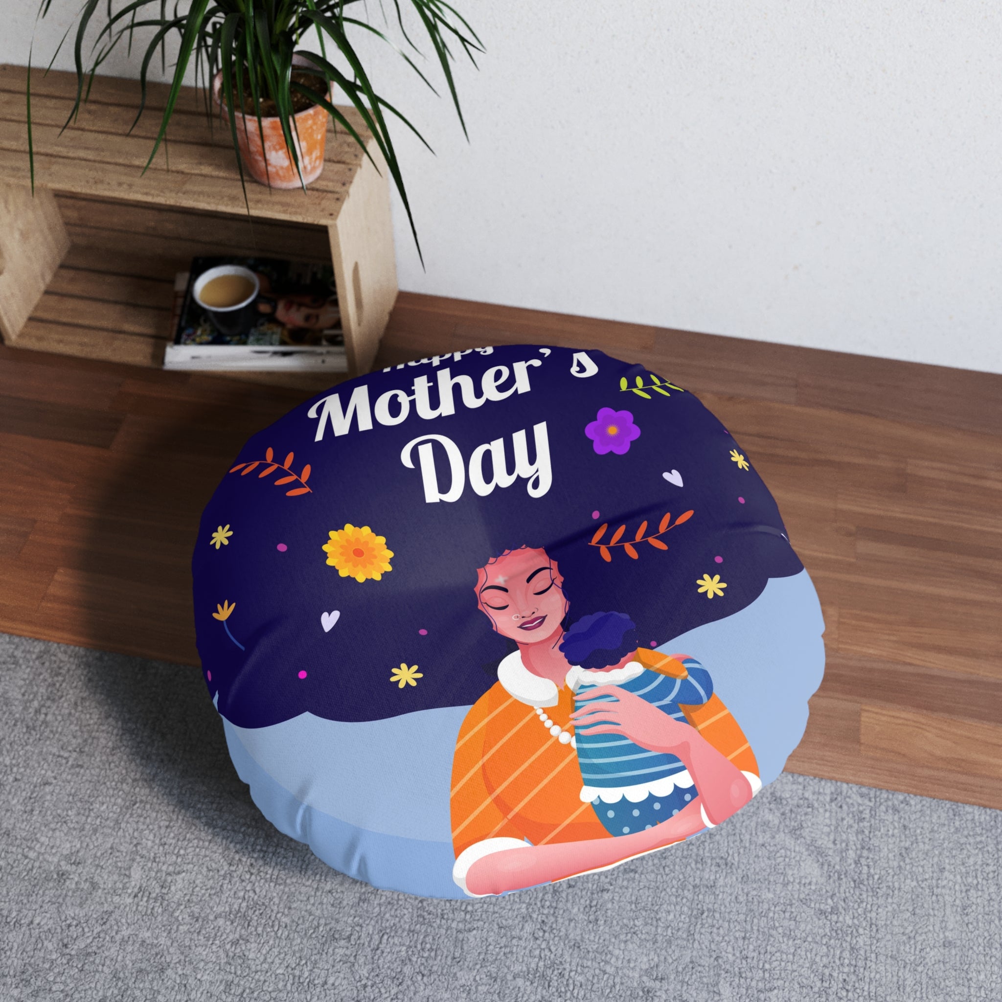 Happy Mothers Day - Tufted Floor Pillow, Round