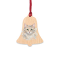 Bell-Shaped Wooden Cat Ornament - Hand-Painted Kitten Holiday Decoration