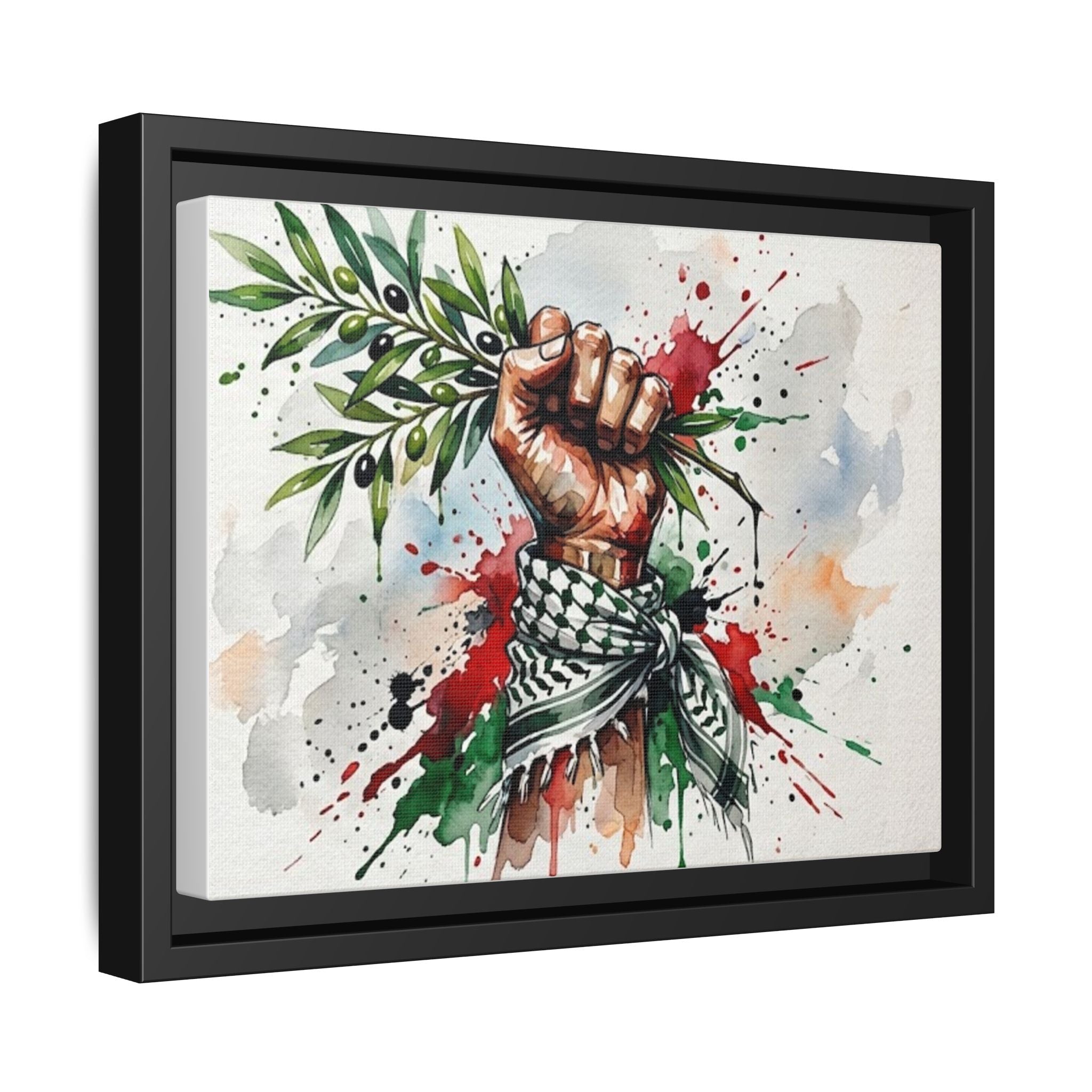Framed Matte Canvas Art – Raised Fist with Olive Branch (Peace & Resistance)