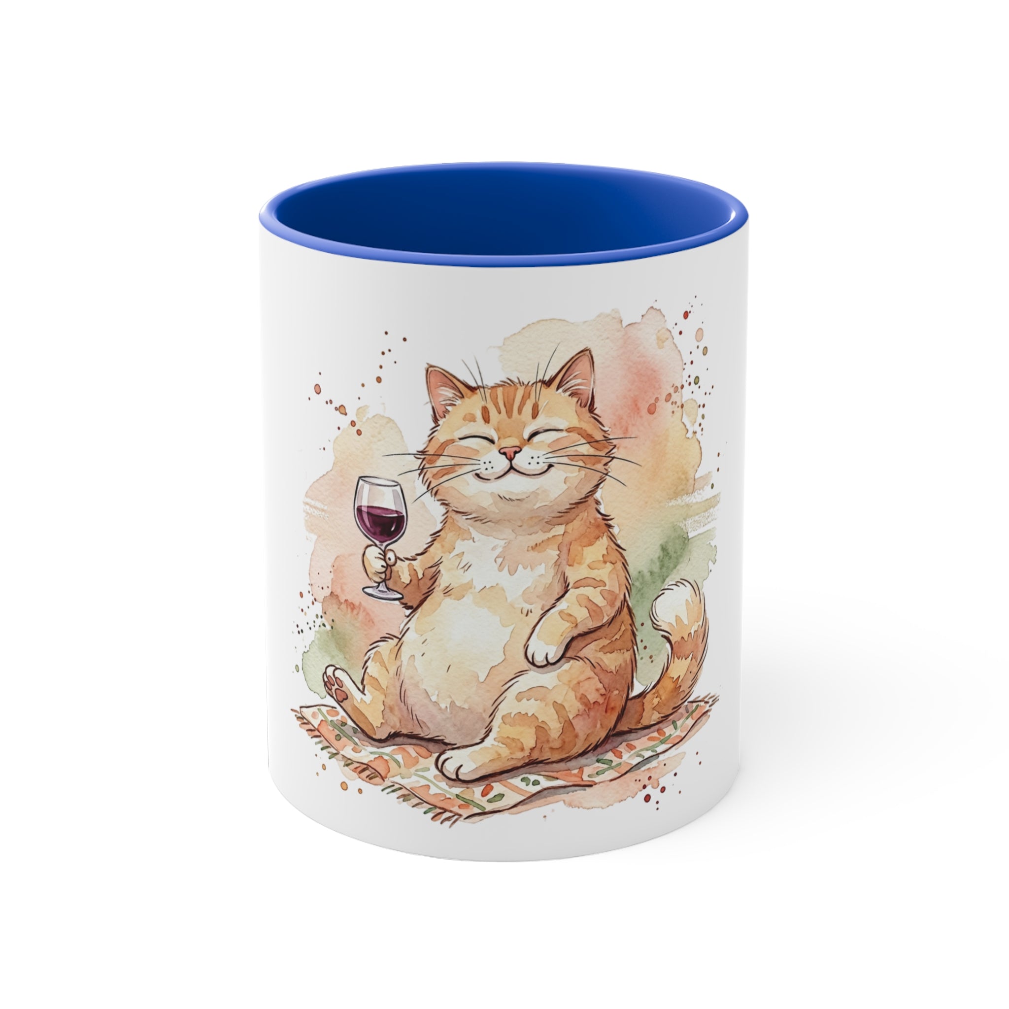 Cute Ginger Cat with Wine Accent Mug — Whimsical Gift for Cat Lovers