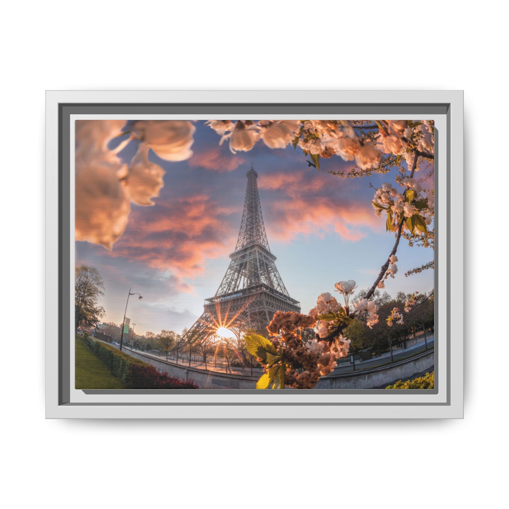 Eiffel Tower Sunrise Matte Canvas Framed Wall Art