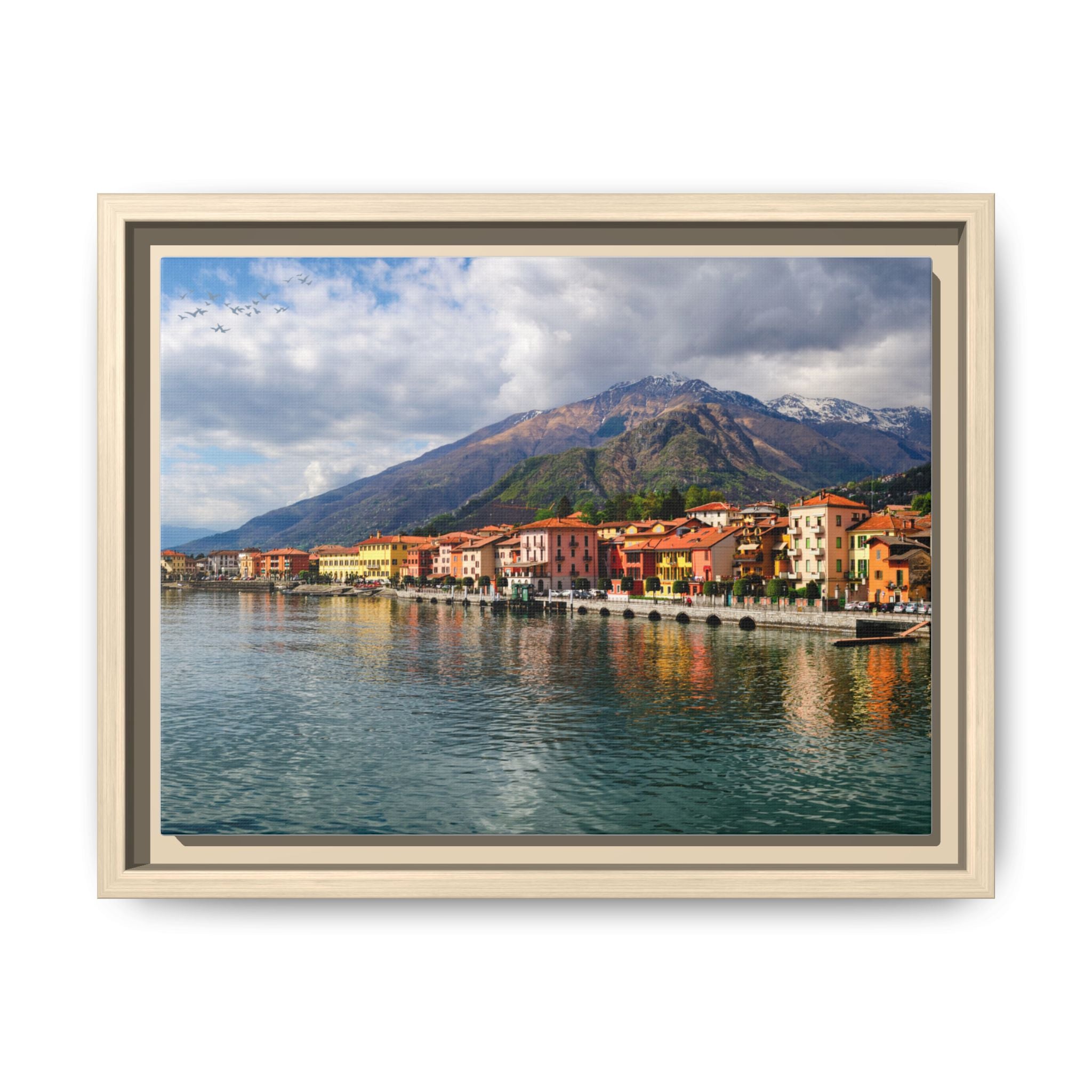 Lakefront Village Matte Canvas Framed Wall Art — Italian Coastline Landscape