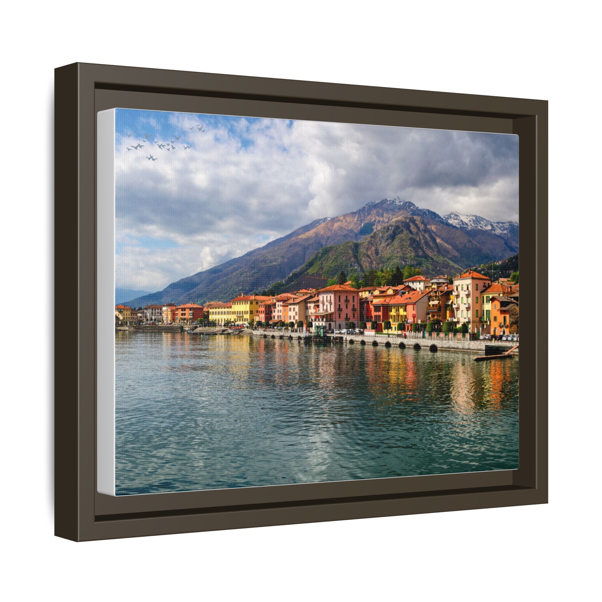 Lakefront Village Matte Canvas Framed Wall Art — Italian Coastline Landscape