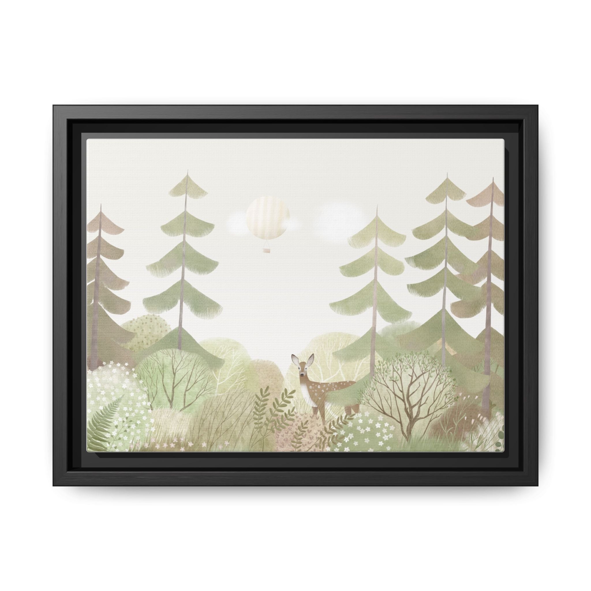Framed Matte Canvas - Woodland Deer Nursery Art (Multi-Color)