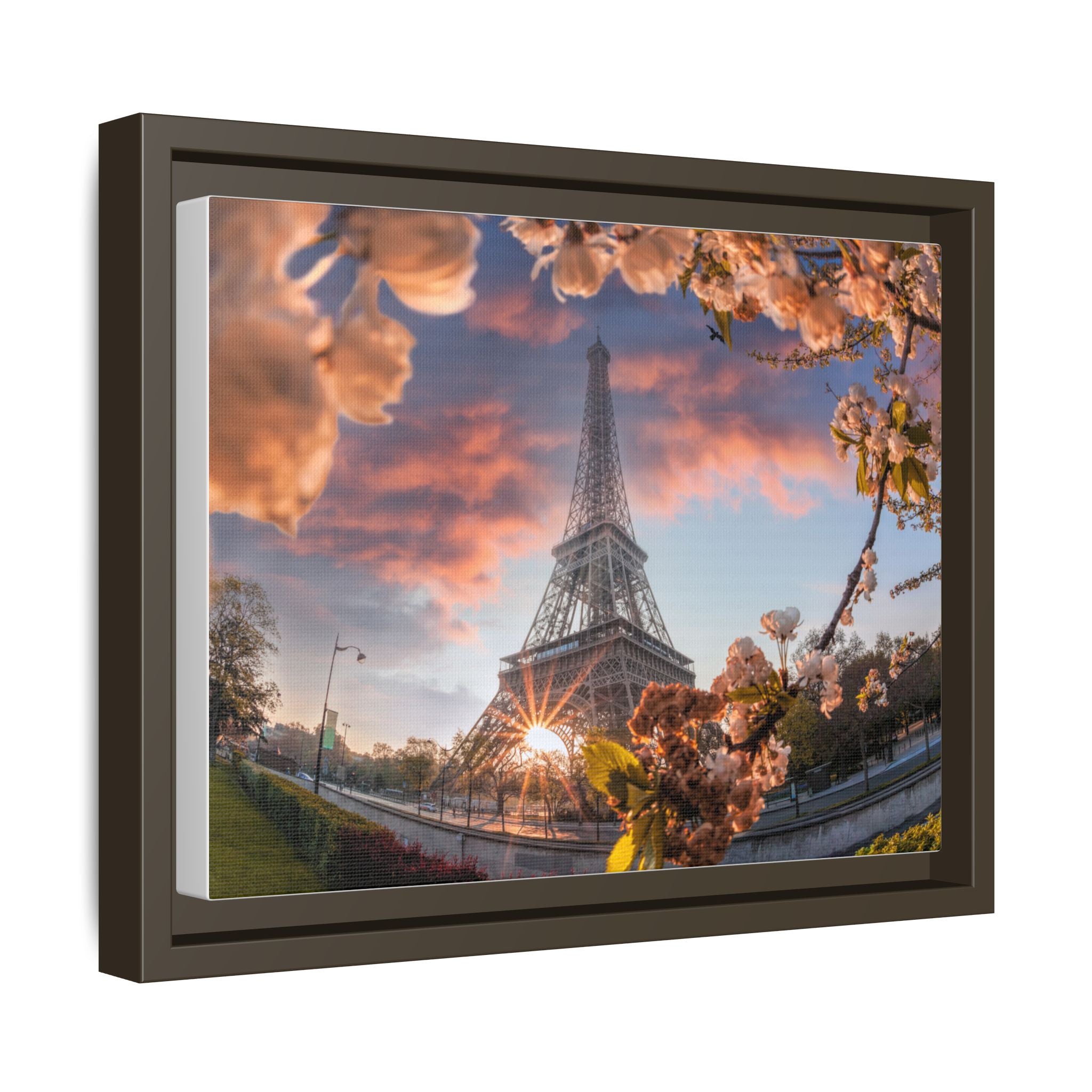 Eiffel Tower Sunrise Matte Canvas Framed Wall Art