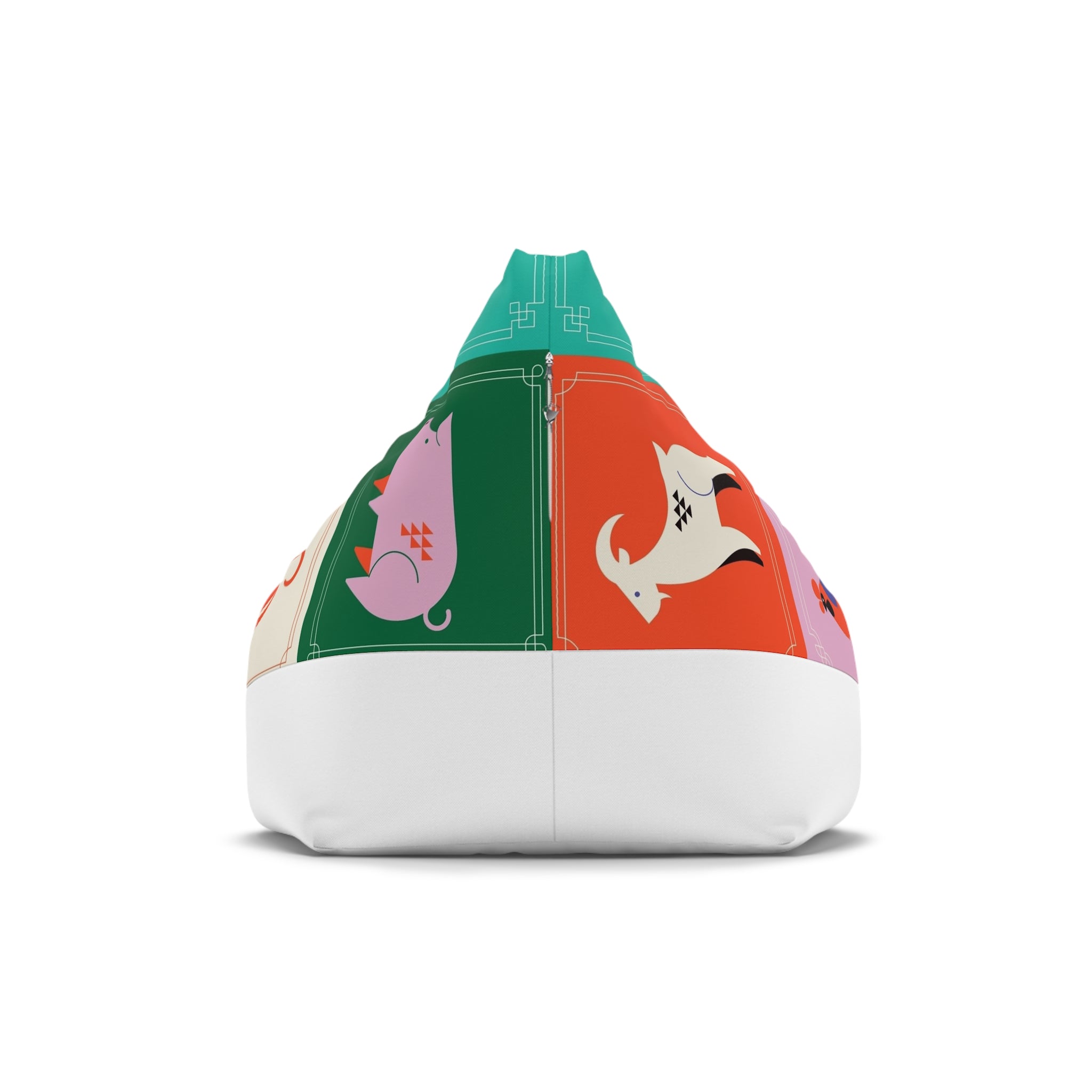 Animal Tile Bean Bag Cover — Colorful Retro Birds & Rabbits Cushion Slipcover