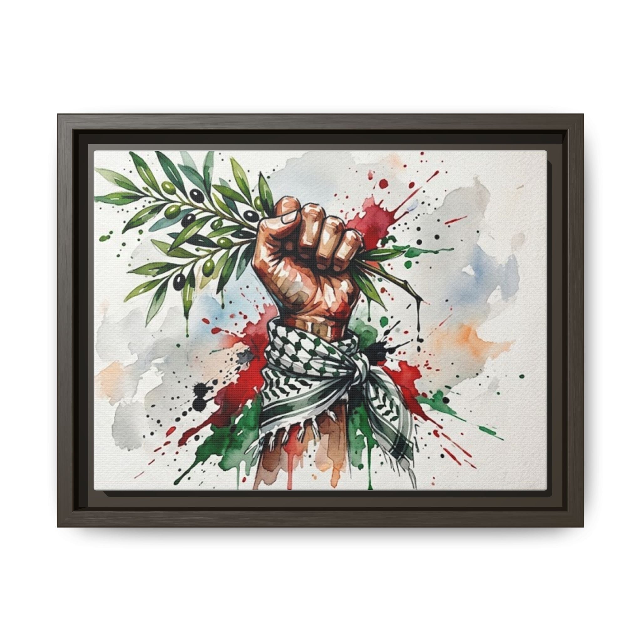 Framed Matte Canvas Art – Raised Fist with Olive Branch (Peace & Resistance)
