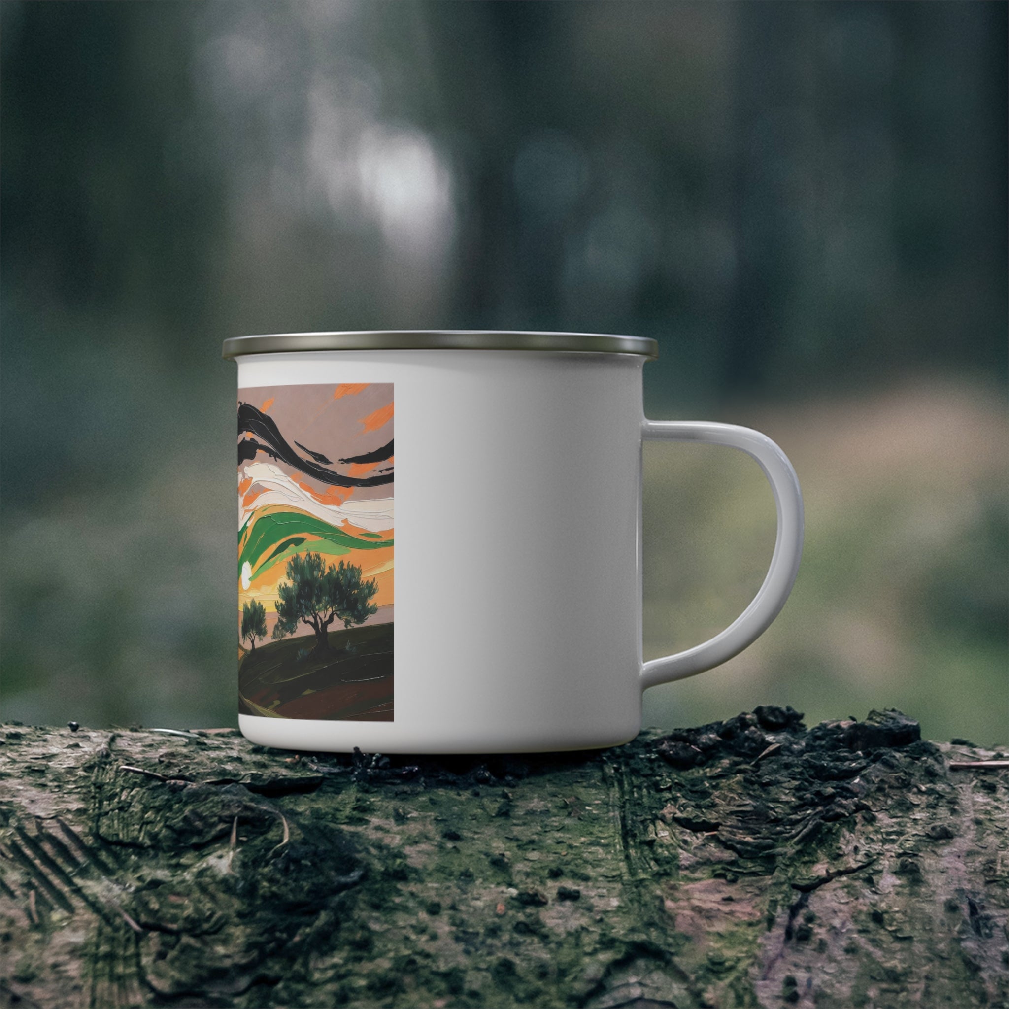 Enamel Mug — Sunset Olive Grove Landscape Camping Cup