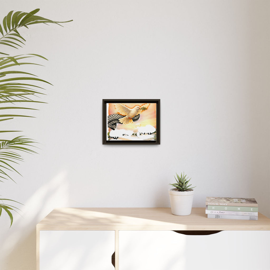 Framed Matte Canvas Print — Dove with Olive Branch Wall Art