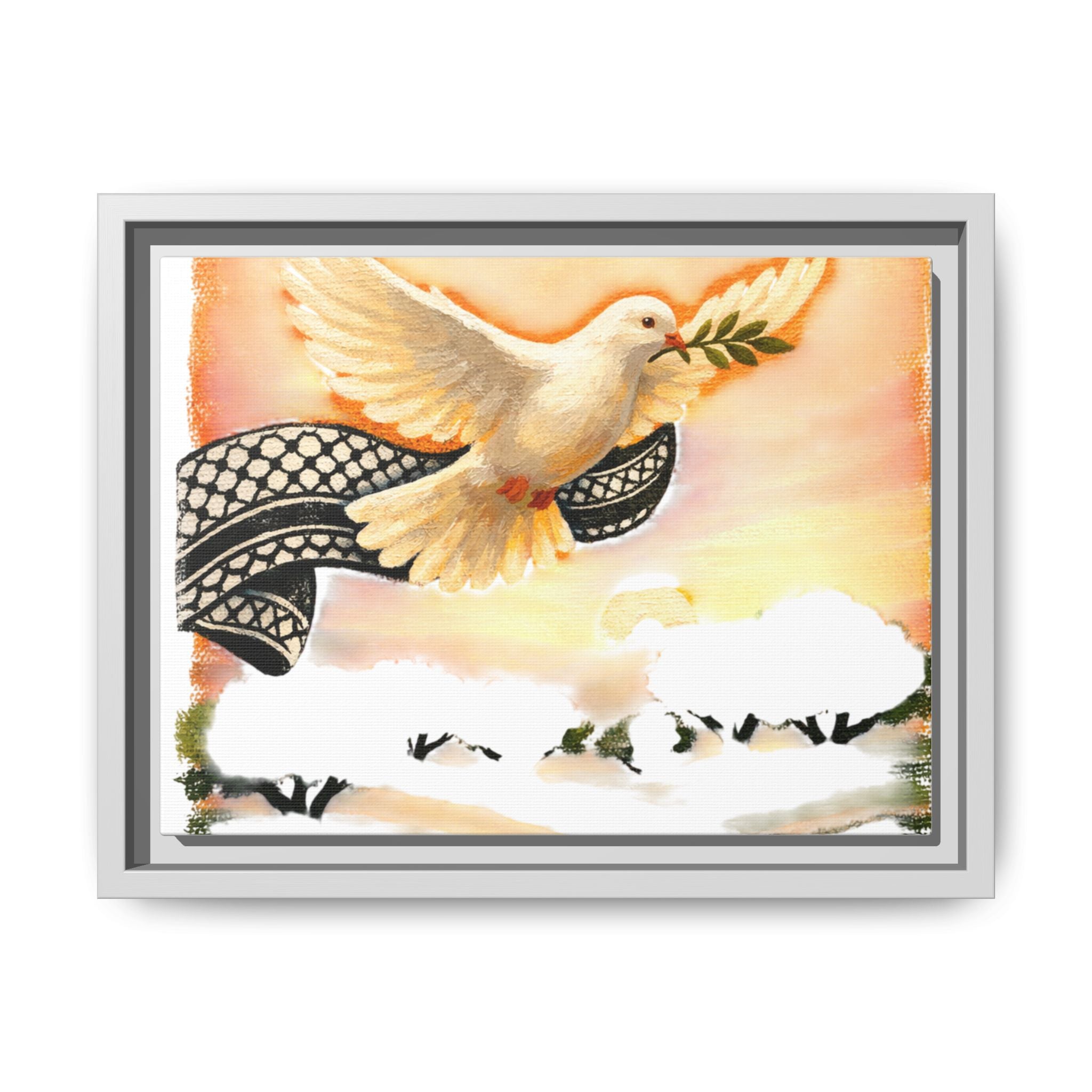 Framed Matte Canvas Print — Dove with Olive Branch Wall Art