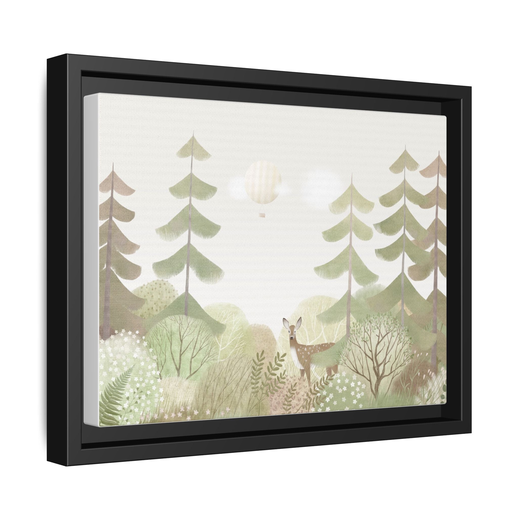 Framed Matte Canvas - Woodland Deer Nursery Art (Multi-Color)