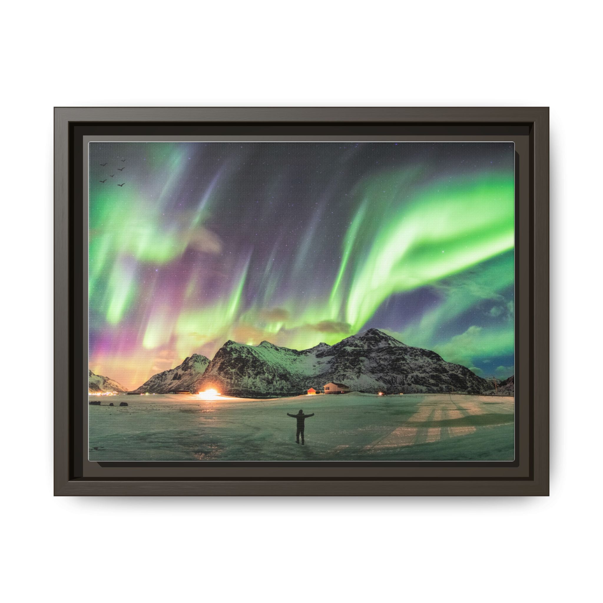 Framed Matte Canvas Print — Northern Lights Aurora Landscape