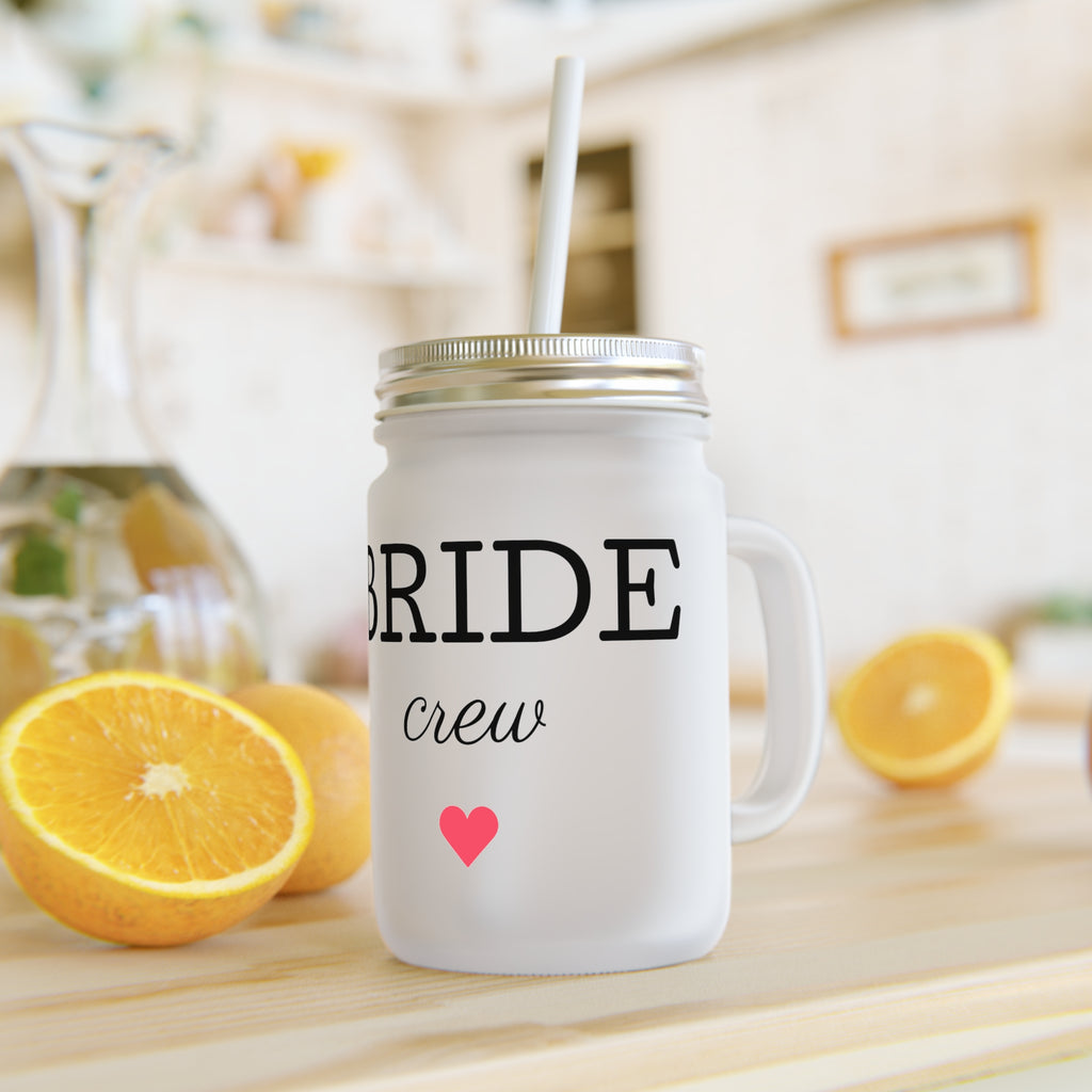 Bride Crew Mason Jar Tumbler – Bachelorette Party Drink Mug with Straw