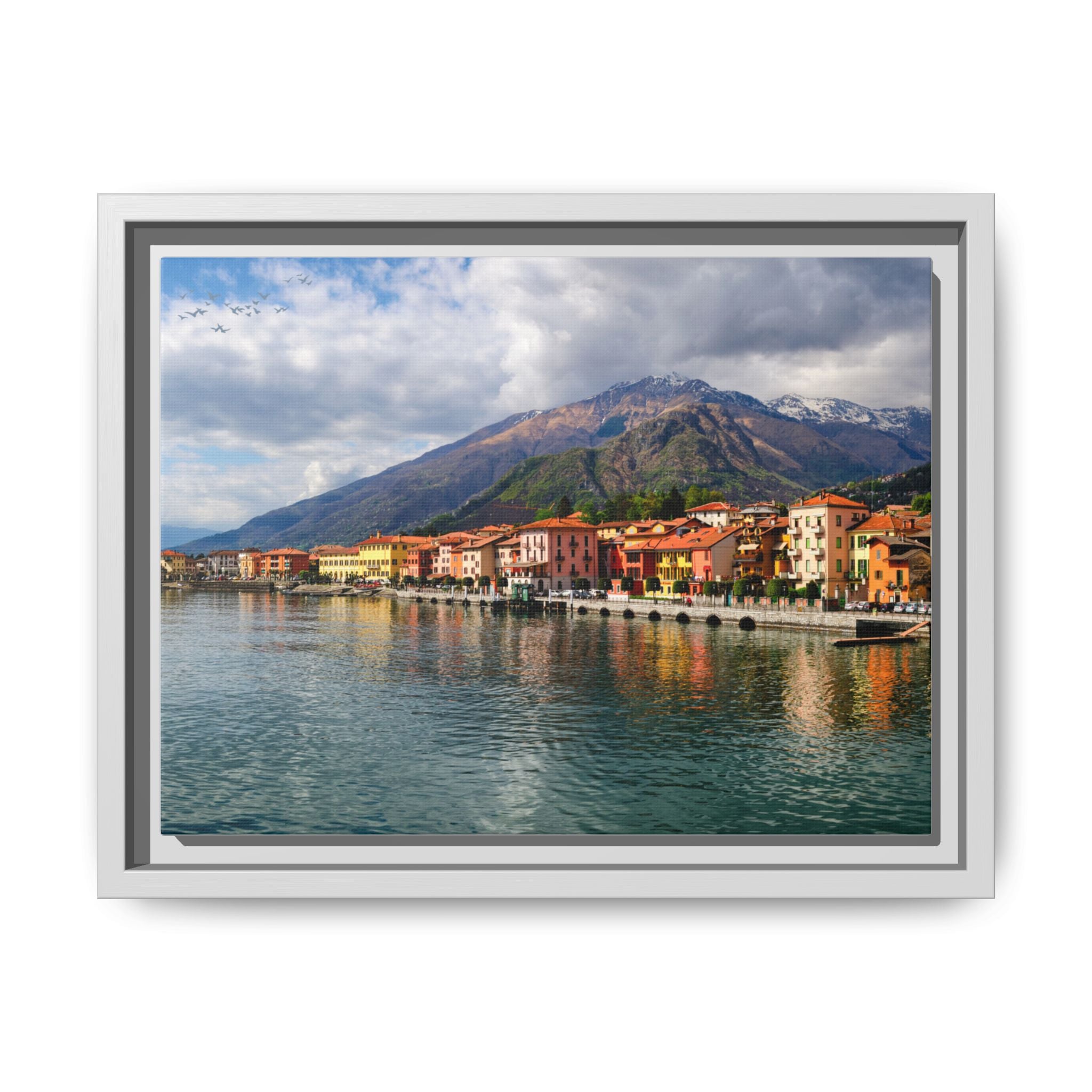 Lakefront Village Matte Canvas Framed Wall Art — Italian Coastline Landscape