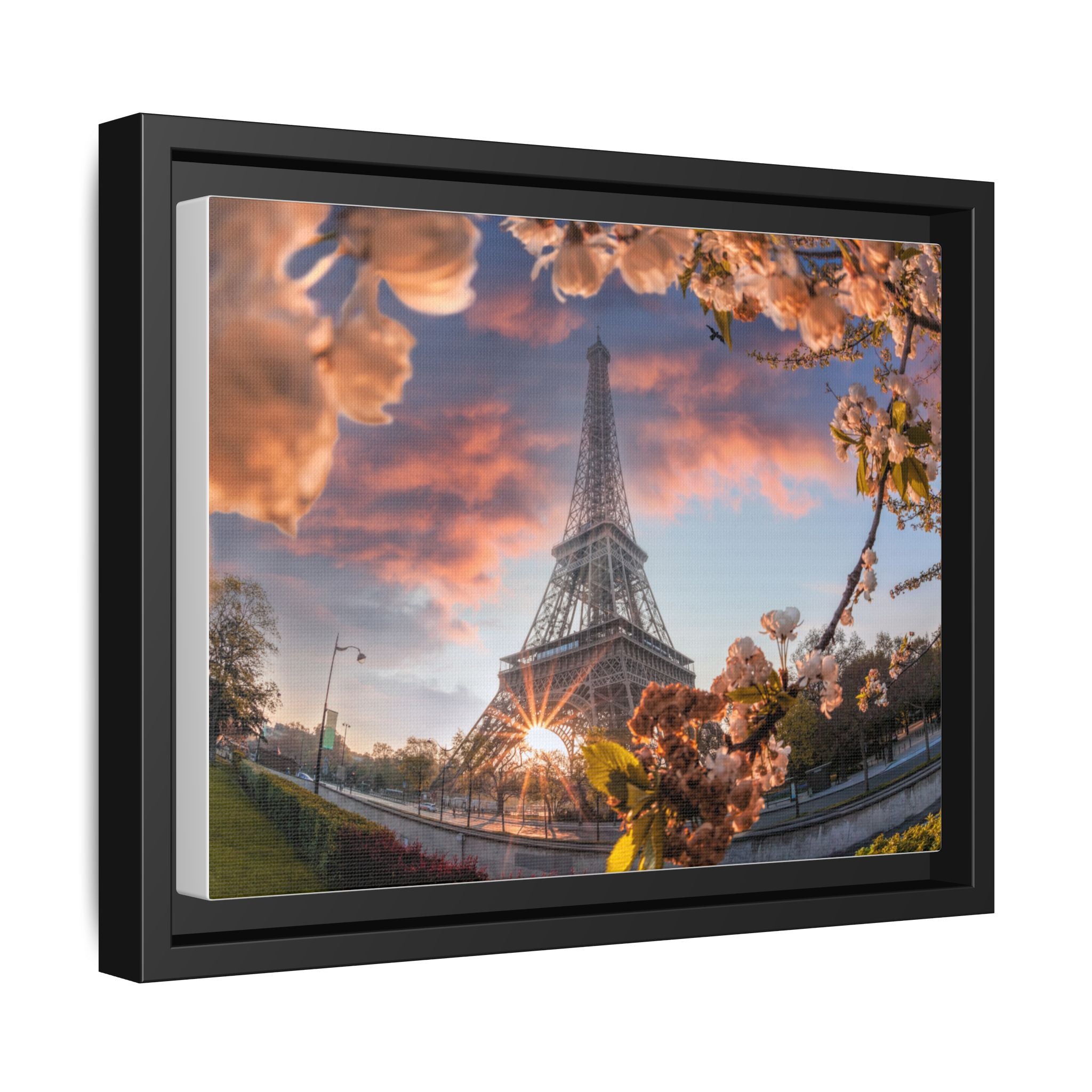 Eiffel Tower Sunrise Matte Canvas Framed Wall Art