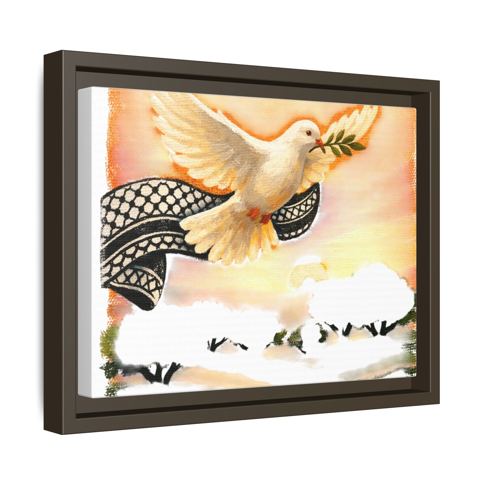 Framed Matte Canvas Print — Dove with Olive Branch Wall Art