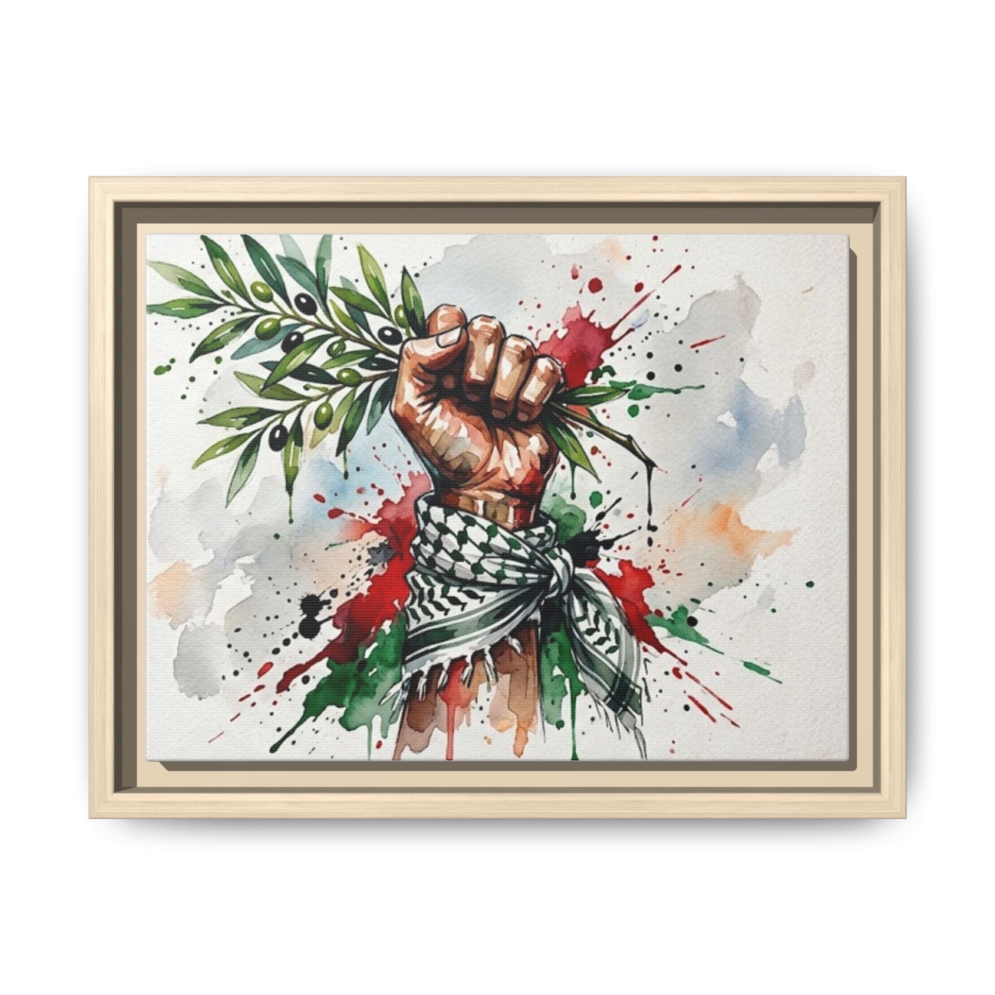 Framed Matte Canvas Art – Raised Fist with Olive Branch (Peace & Resistance)