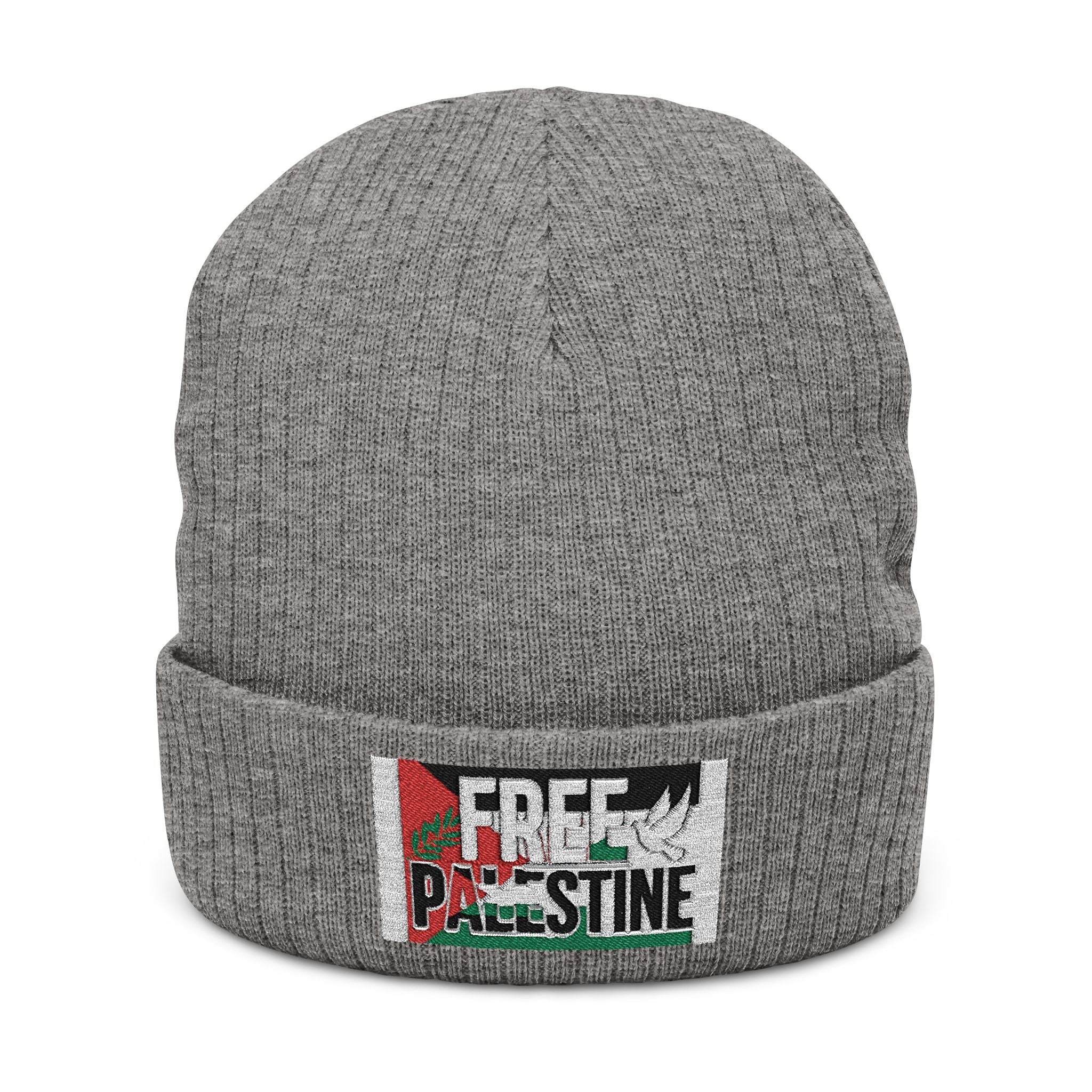 Free Palestine Ribbed Knit Beanie (Embroidery)