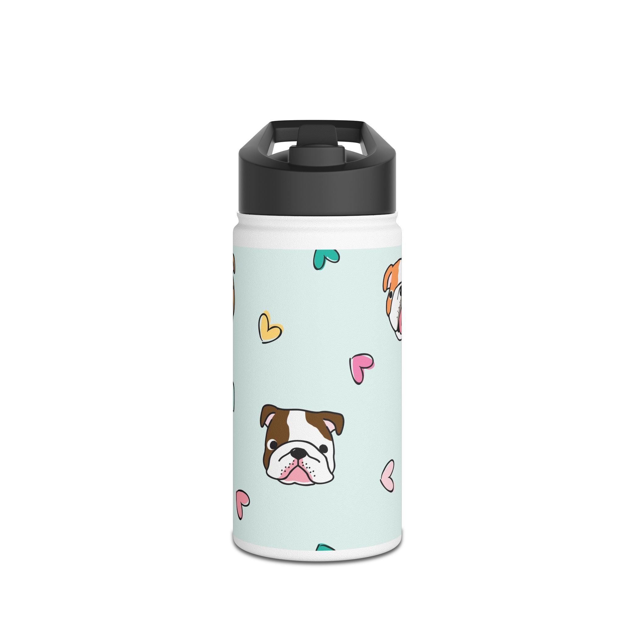 Bulldog Hearts Stainless Steel Water Bottle — Cute Dog Face Insulated Bottle